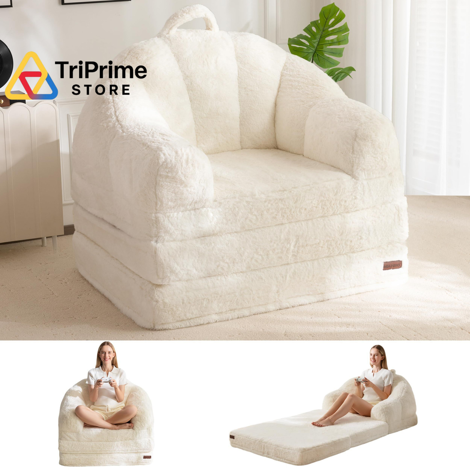 MAXYOYO Folding Sofa Bed, 2 in 1 Convertible to Lounger Single, Beige