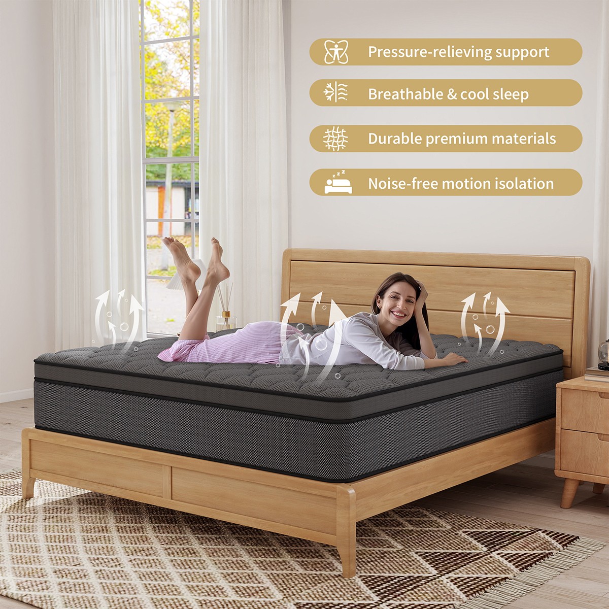 12″14″ Hybrid Mattress Gel Memory Foam Spring Twin Full Queen King Size In A Box