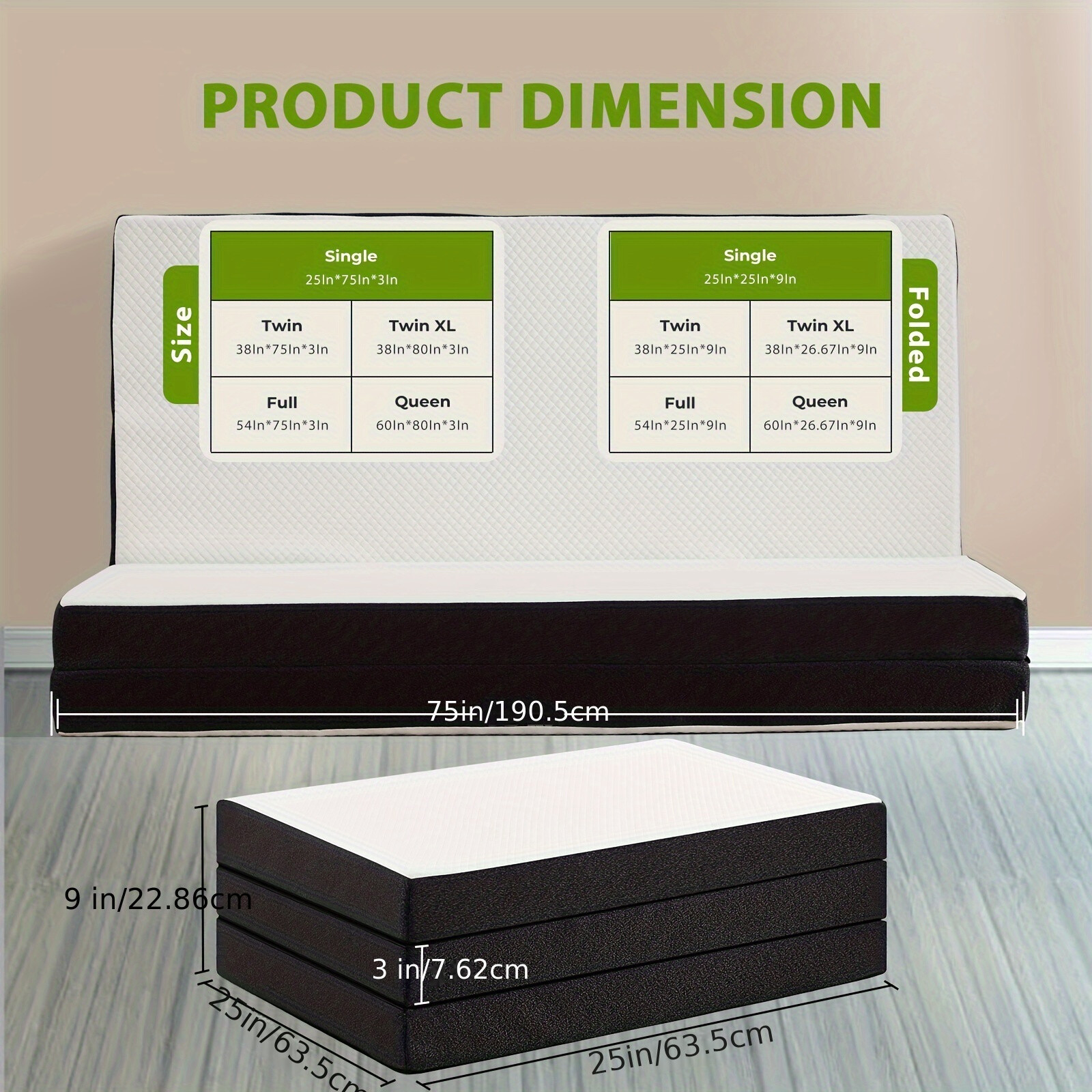 Premium Tri-Fold Mattress 3inch/4inch, Comfortable & Versatile for Any Occasion