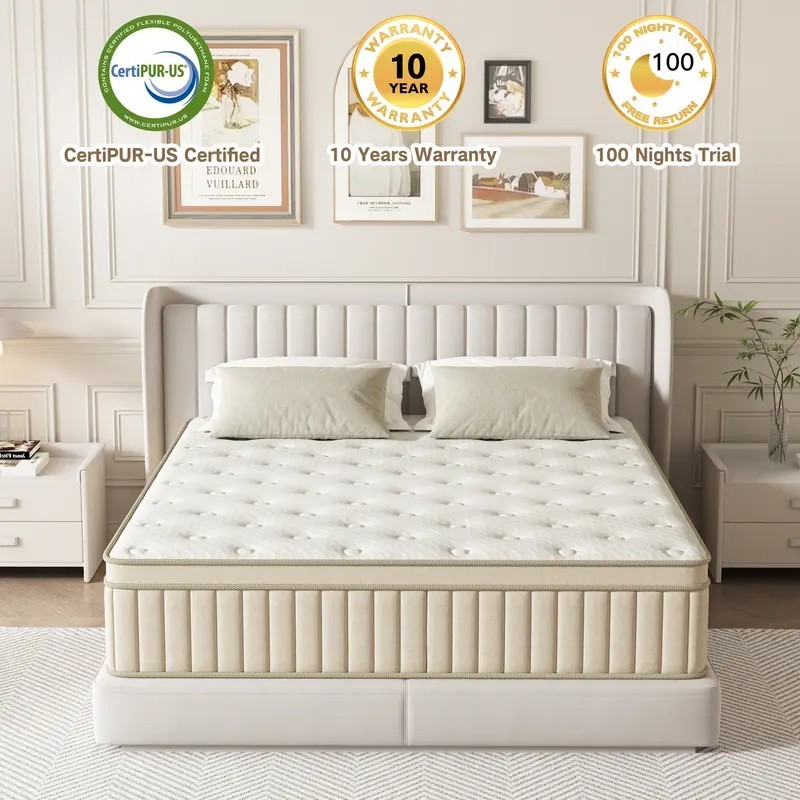10/12/14Inch Bed Memory Foam&Spring Hybrid Mattres King Queen Full Twin In Box