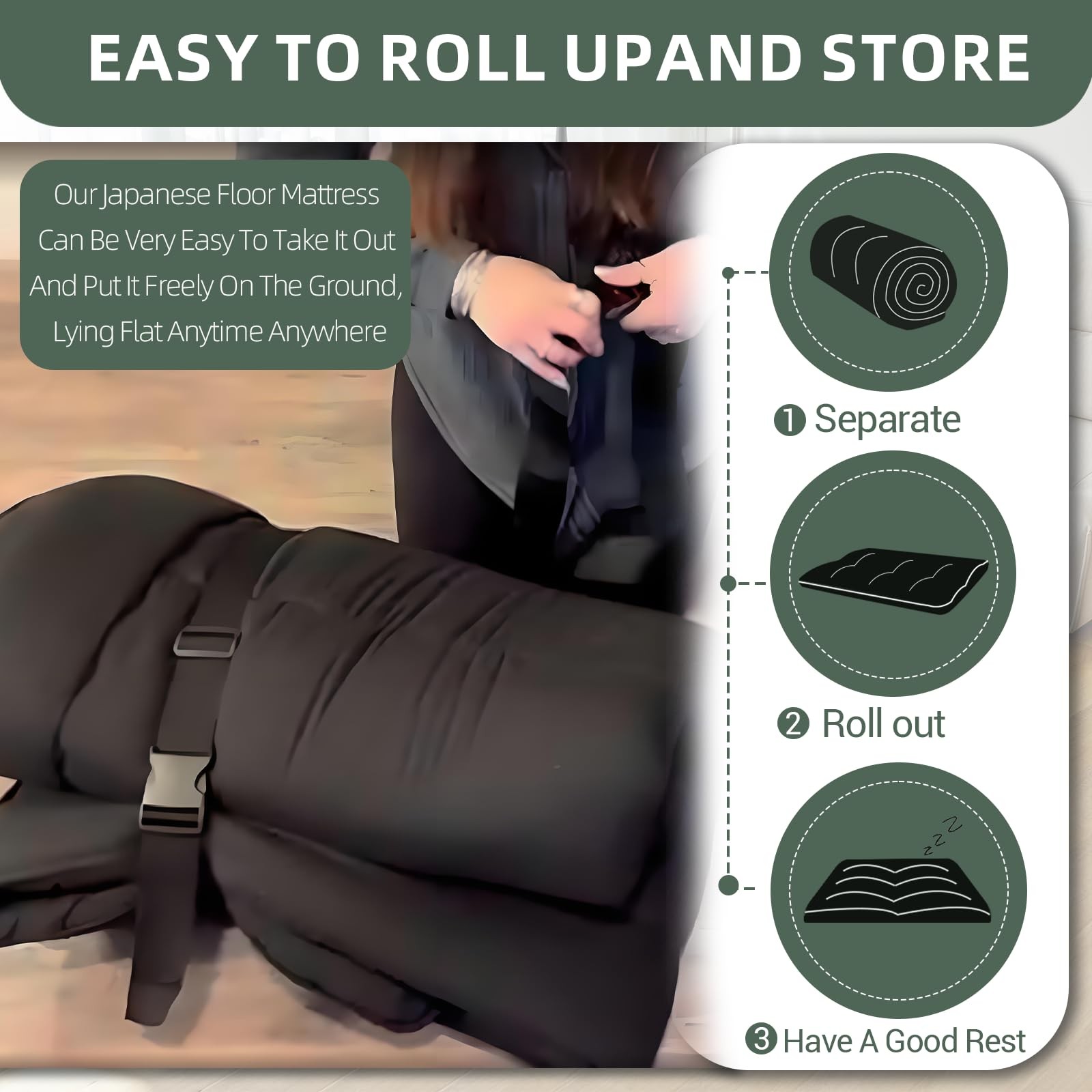 Japanese Floor Mattress Futon Mattress,3 Foldable Tatami Sleeping Pad for Adu…