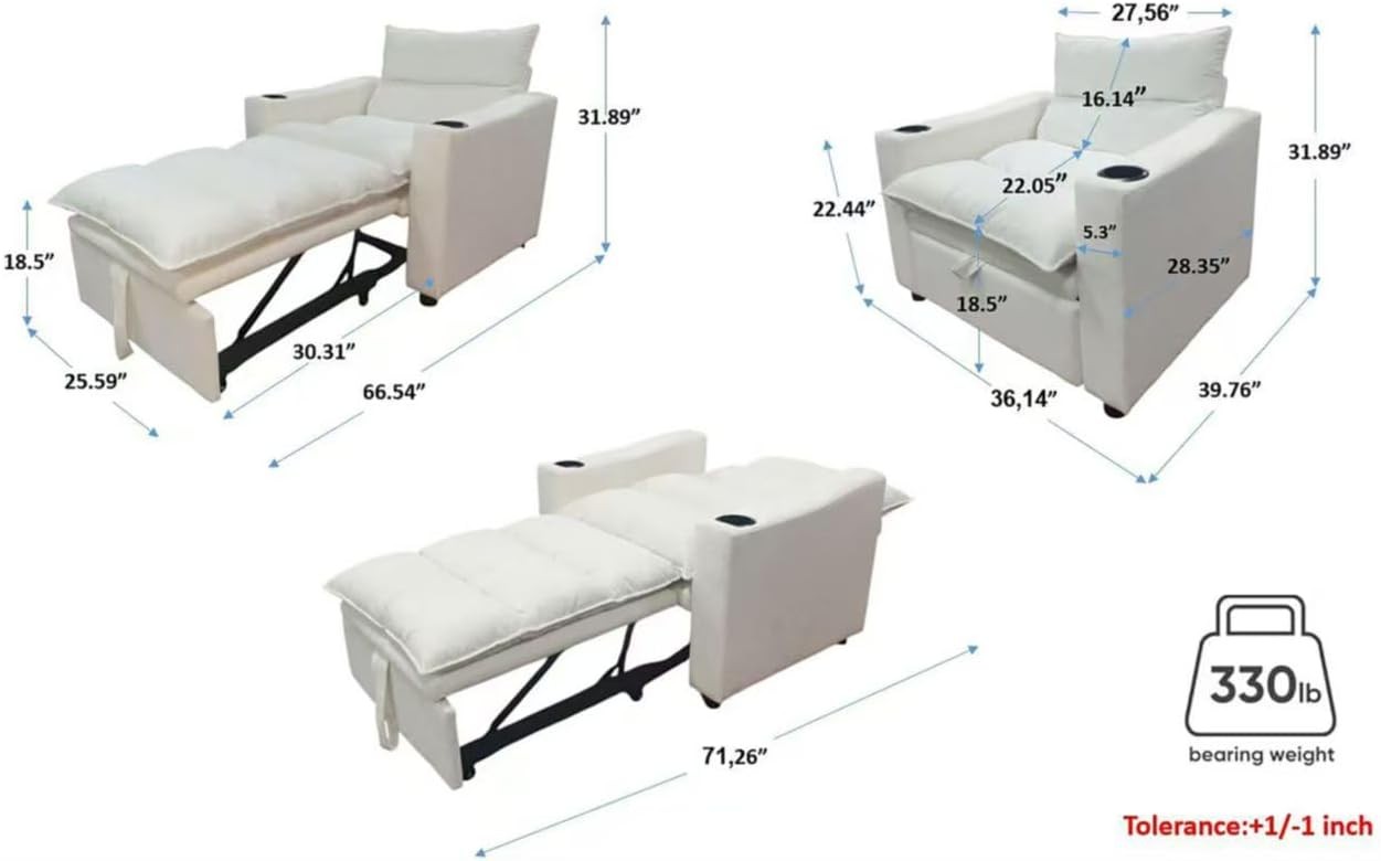 3-in-1 Convertible Sleeper Chair Bed Recliner Daybed w/Adjustable