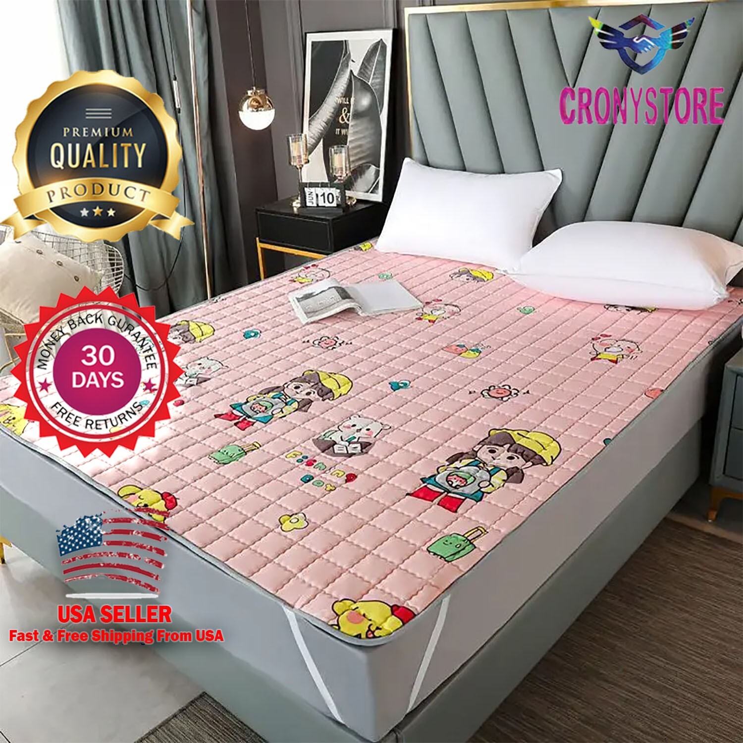 Queen Size Mattress Topper, 1200 GSM Cooling Cushion, Mattress Pad for Back Pain