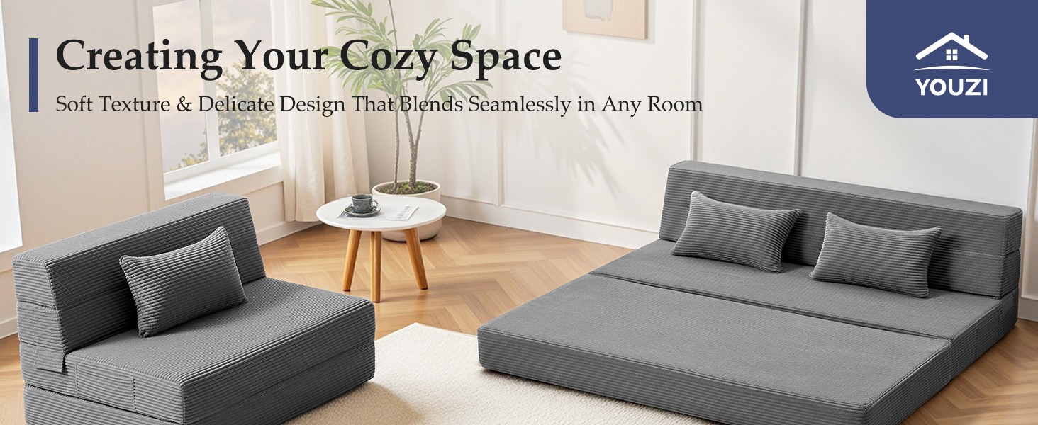 Folding Sofa Bed Convertible Sleeper Chair with Pillow, 4-in-1