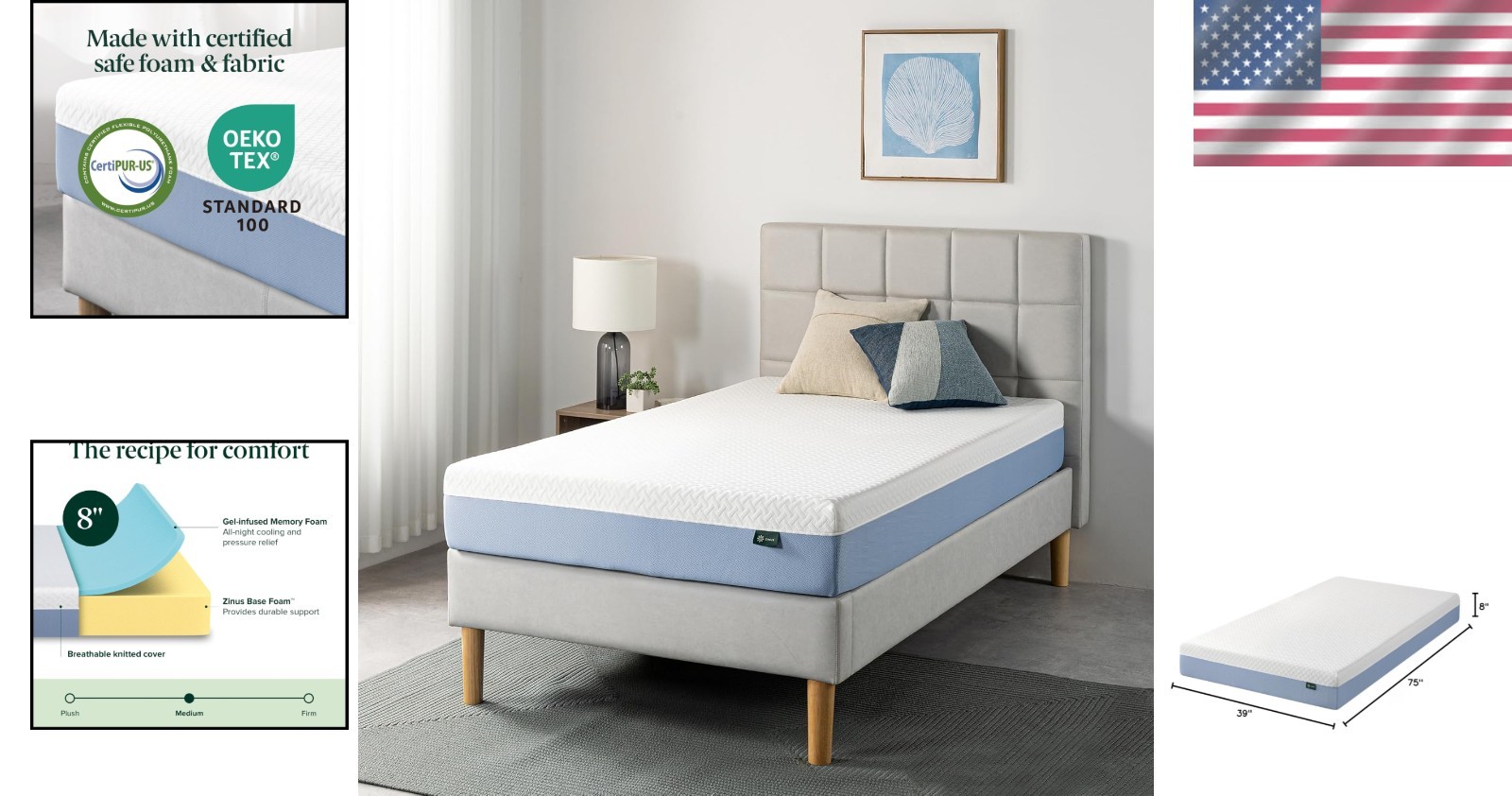 Memory Foam Mattress Twin Cooling Bed Breathable Pressure Relief Safe Materials