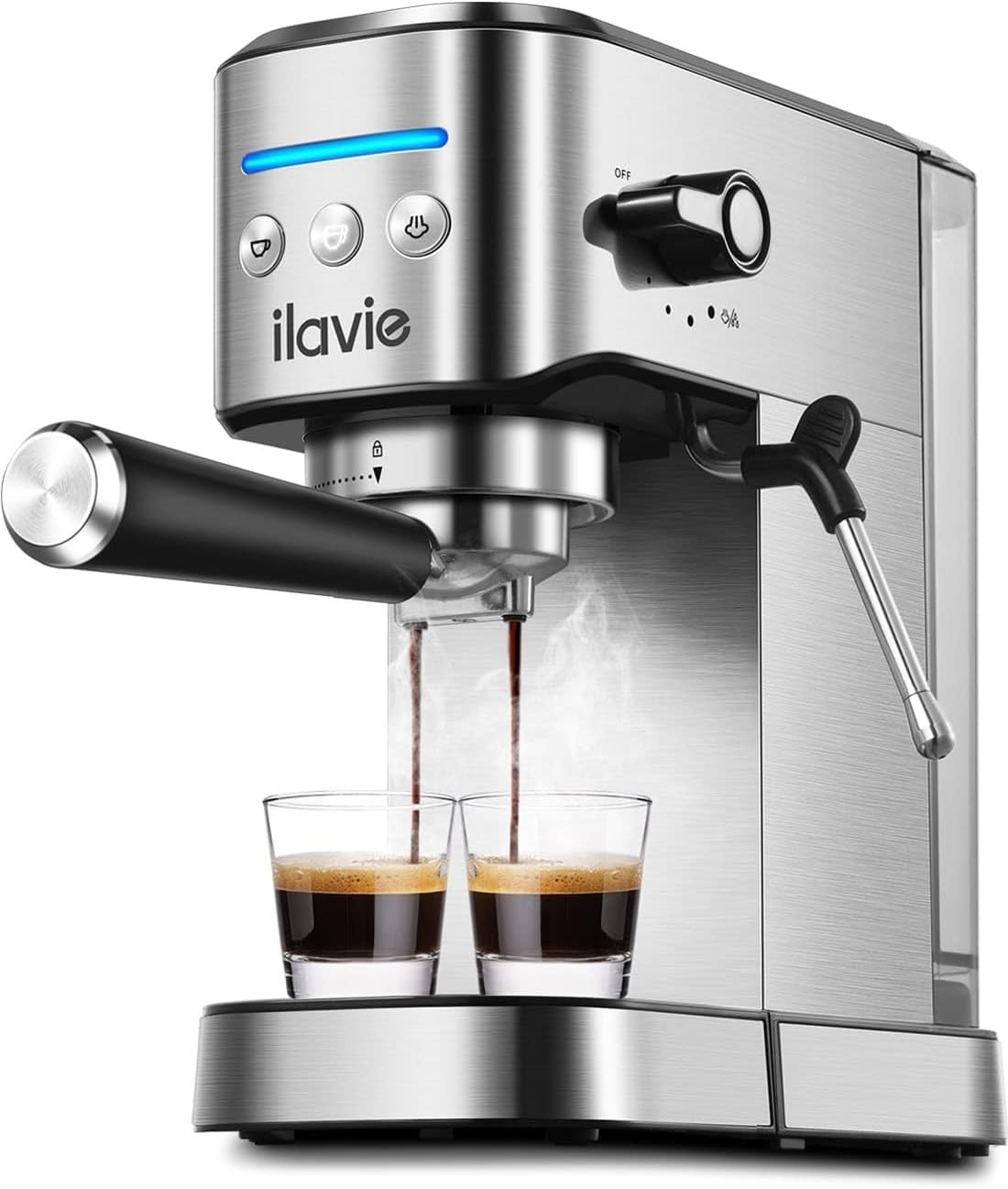 20 Bar Espresso Machine w/ Milk Frother, 1000ML Tank, Silver Home Coffee Maker