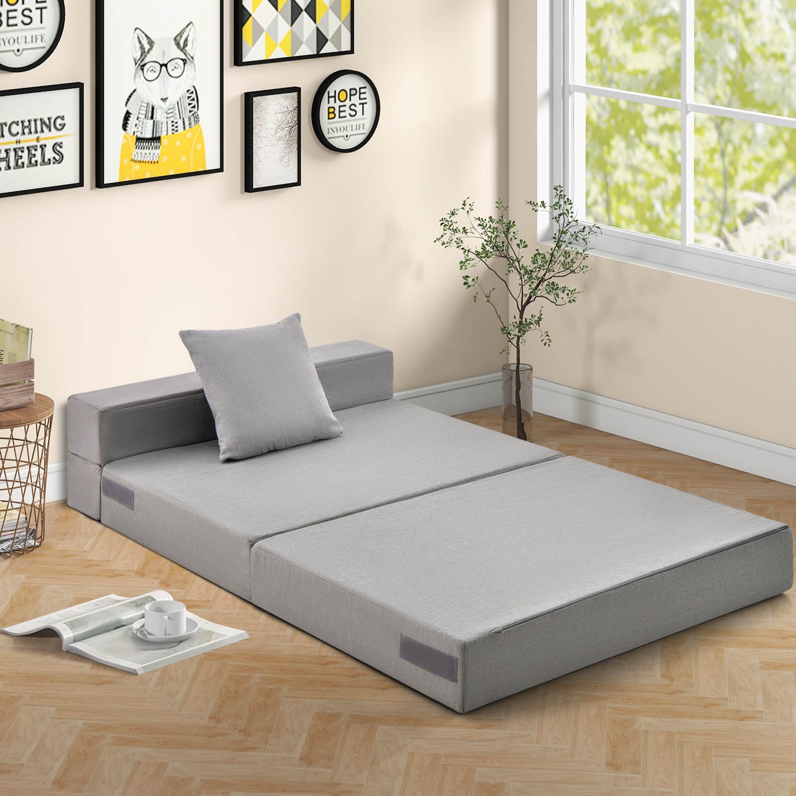 6″ Tri-fold Mattress w/Pillow Sofa Bed w/ High-Density Foam Additional Seating