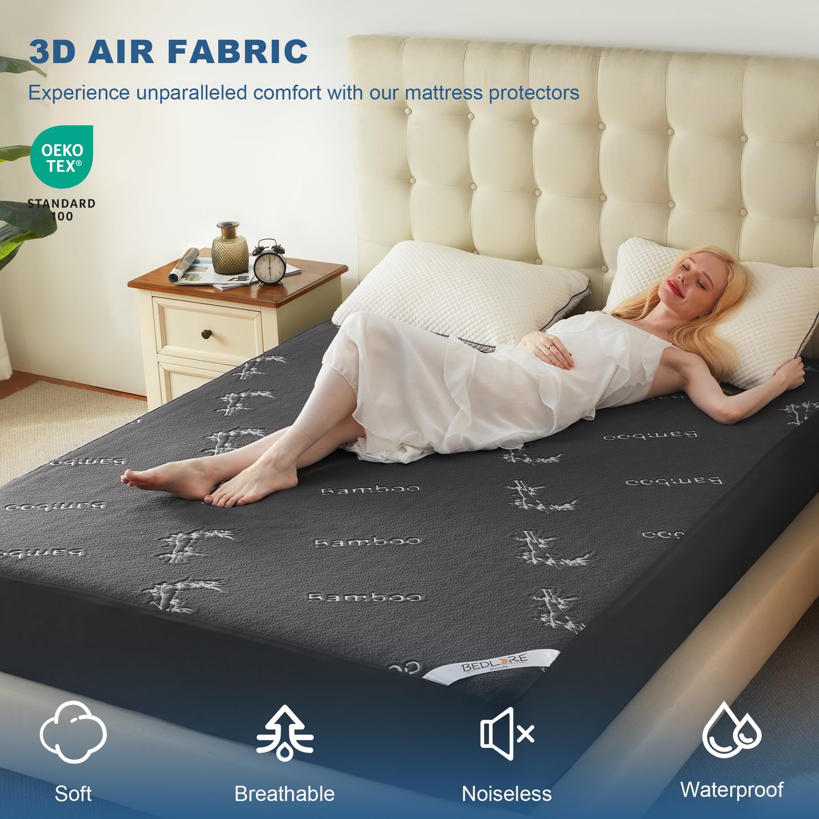 BEDLORE Twin Size Waterproof Mattress Protector Viscose Derived Twin, Gray