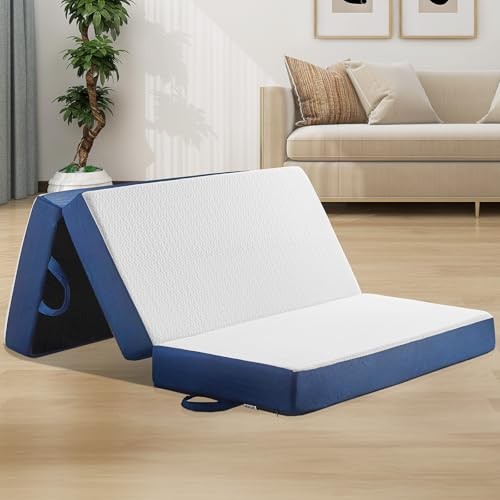 Folding Mattress Memory Foam Tri-Fold Floor Bed and Futon Topper Twin 6 Inch