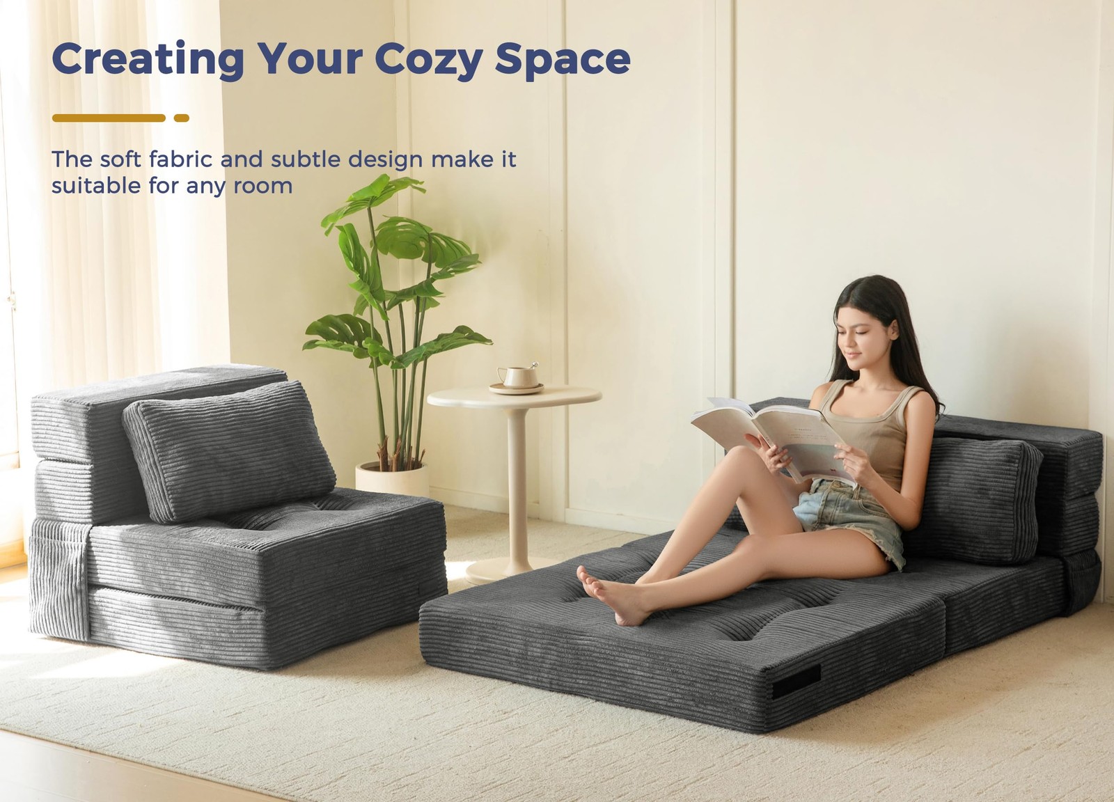 MAXYOYO Convertible Sofa Bed, Fold Out Loveseat Sleeper Twin, Dark Grey