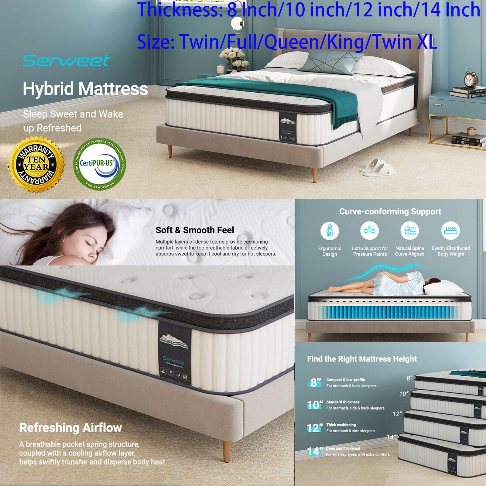 8″ 10″ 12″ 14″ Memory Foam Mattress Topper Twin Full Queen King Twin XL Size NEW