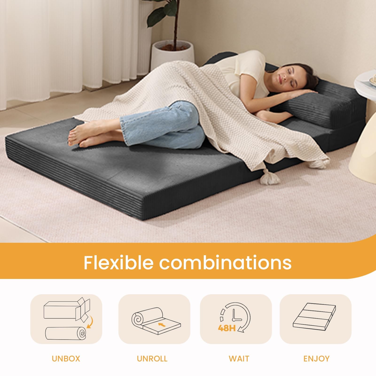 Folding Mattress Twin, 3 in 1 Convertible Sofa Bed Foldable Couch Bed Floor C…
