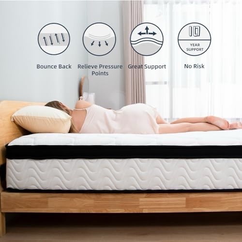 Molbius Full Medium Soft Hybrid Mattress, Pressure Relief, White/Black