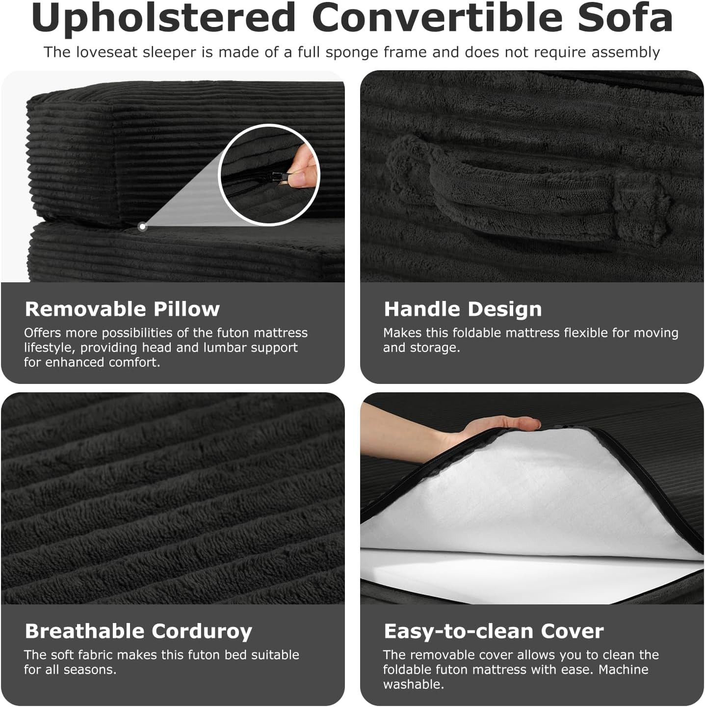 6-inch Convertible Sofa Bed, Foldable Floor Bed Sleeping Couch with