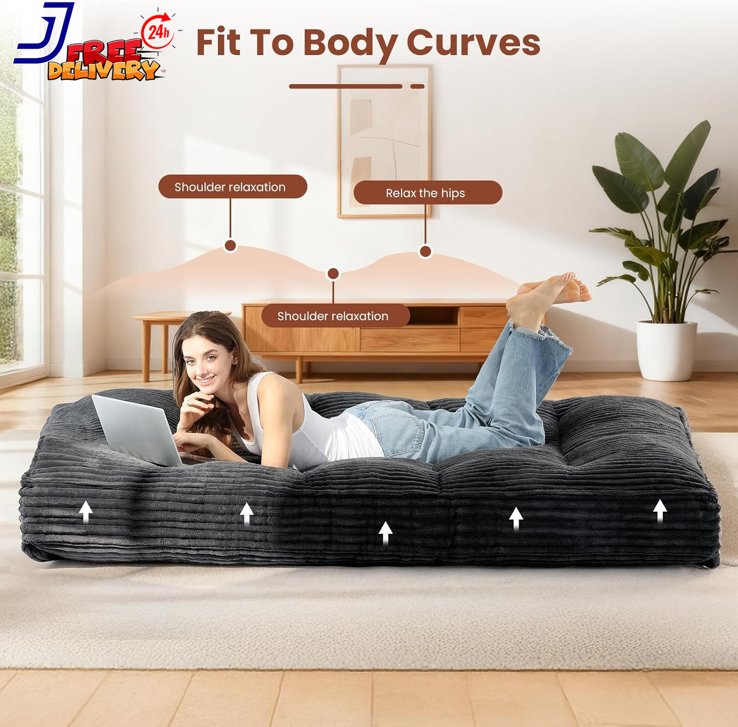 10″ Futon Mattress Queen Size Futons Sofa Couch Bed with Straps Thick Corduroy
