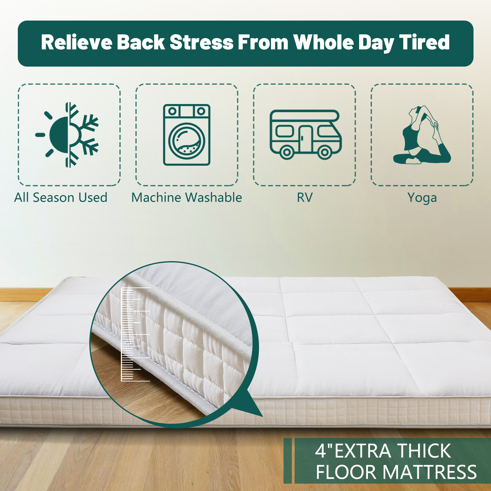 SLSY Japanese Futon Floor Mattress for Adults & Kids 4 inch Thickness Sleep Mat