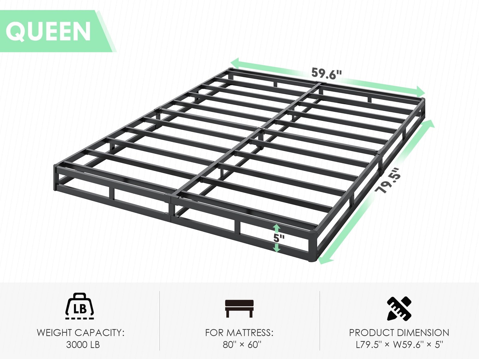 QEROMY 5 Inch Low Profile Box Spring, Sturdy Metal Frame Queen, 5