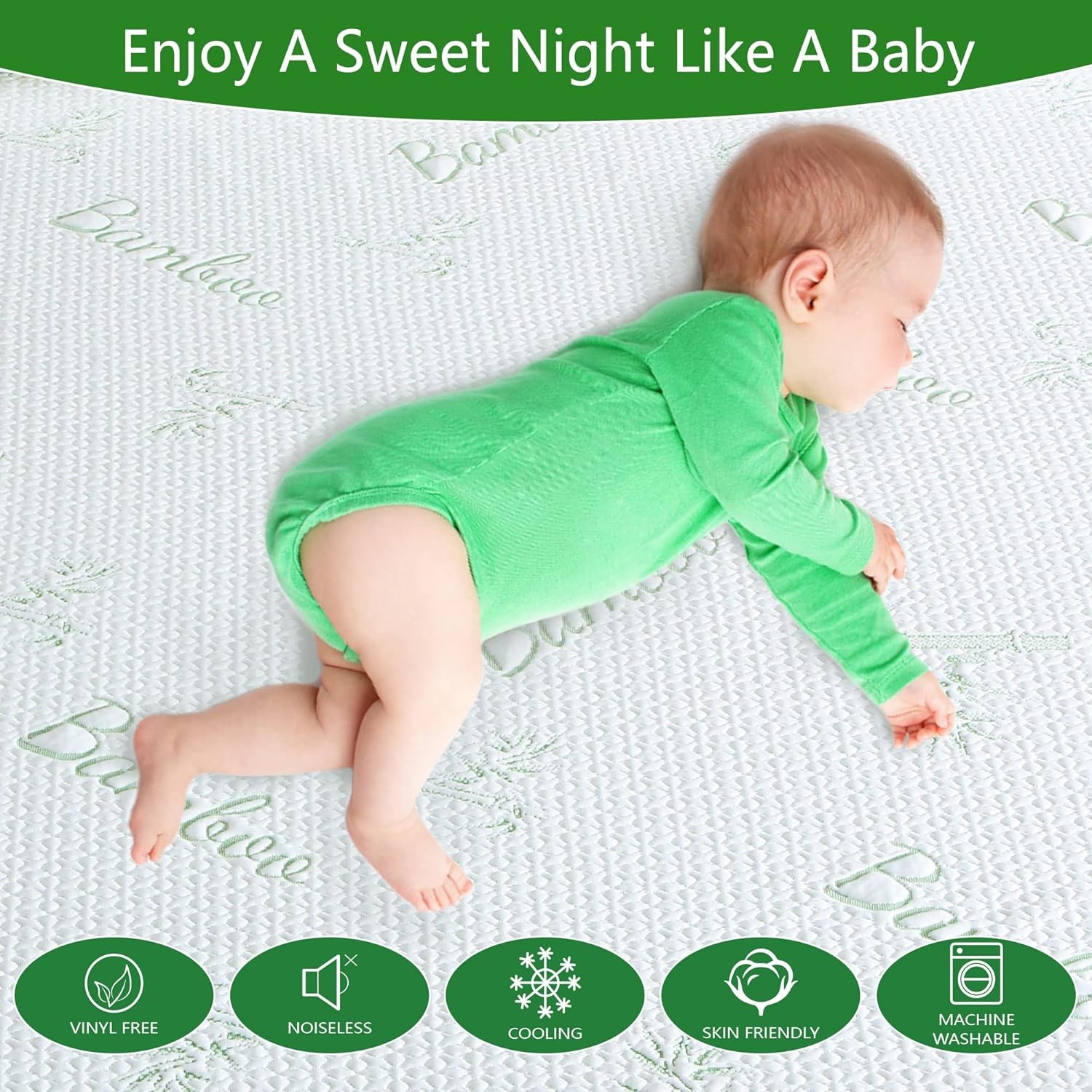 GOONIK Queen Mattress Protector, Breathable Bamboo Viscose Queen, White