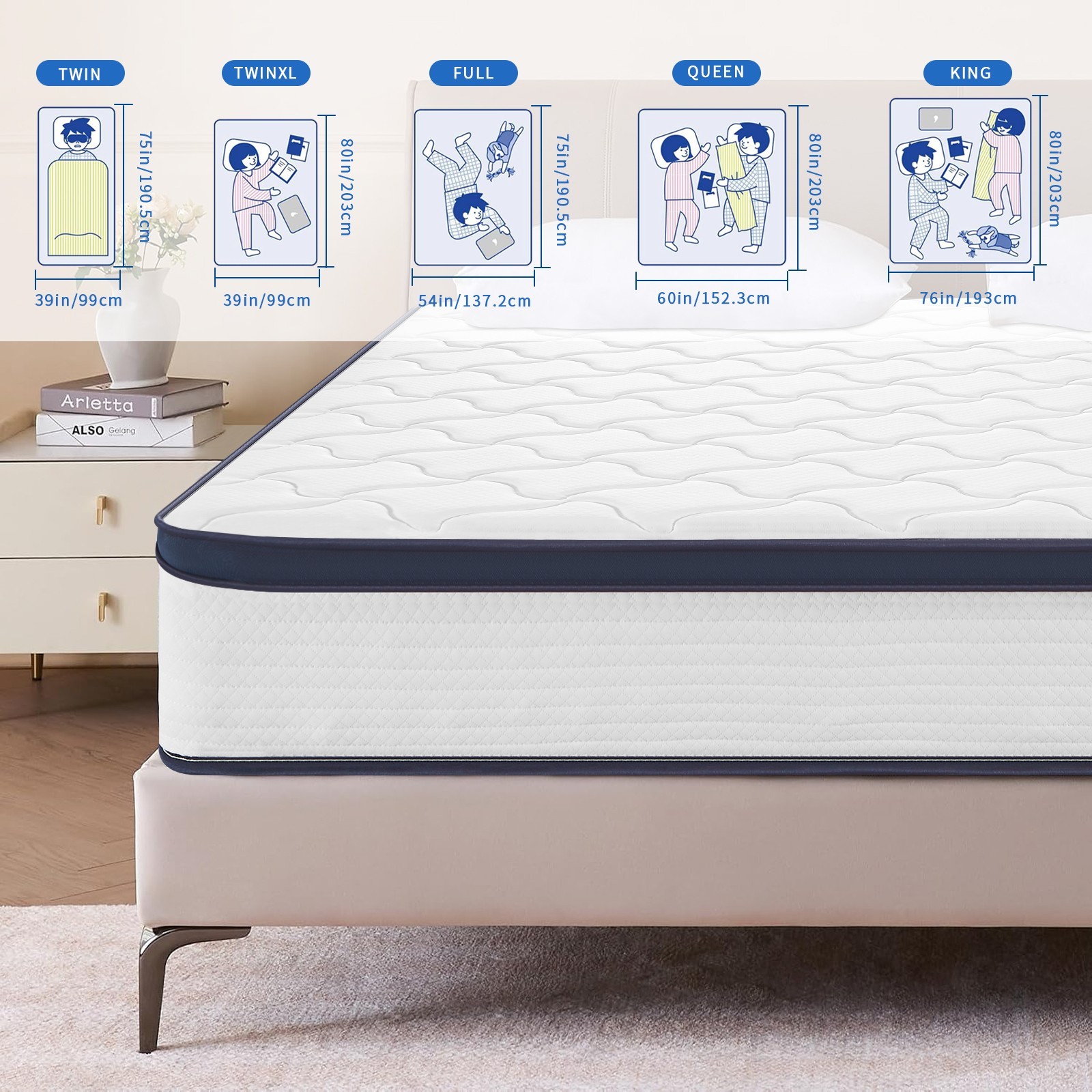 12″ Queen Size Cooling Gel Memory Foam & Pocket Springs Hybrid Mattress in a Box