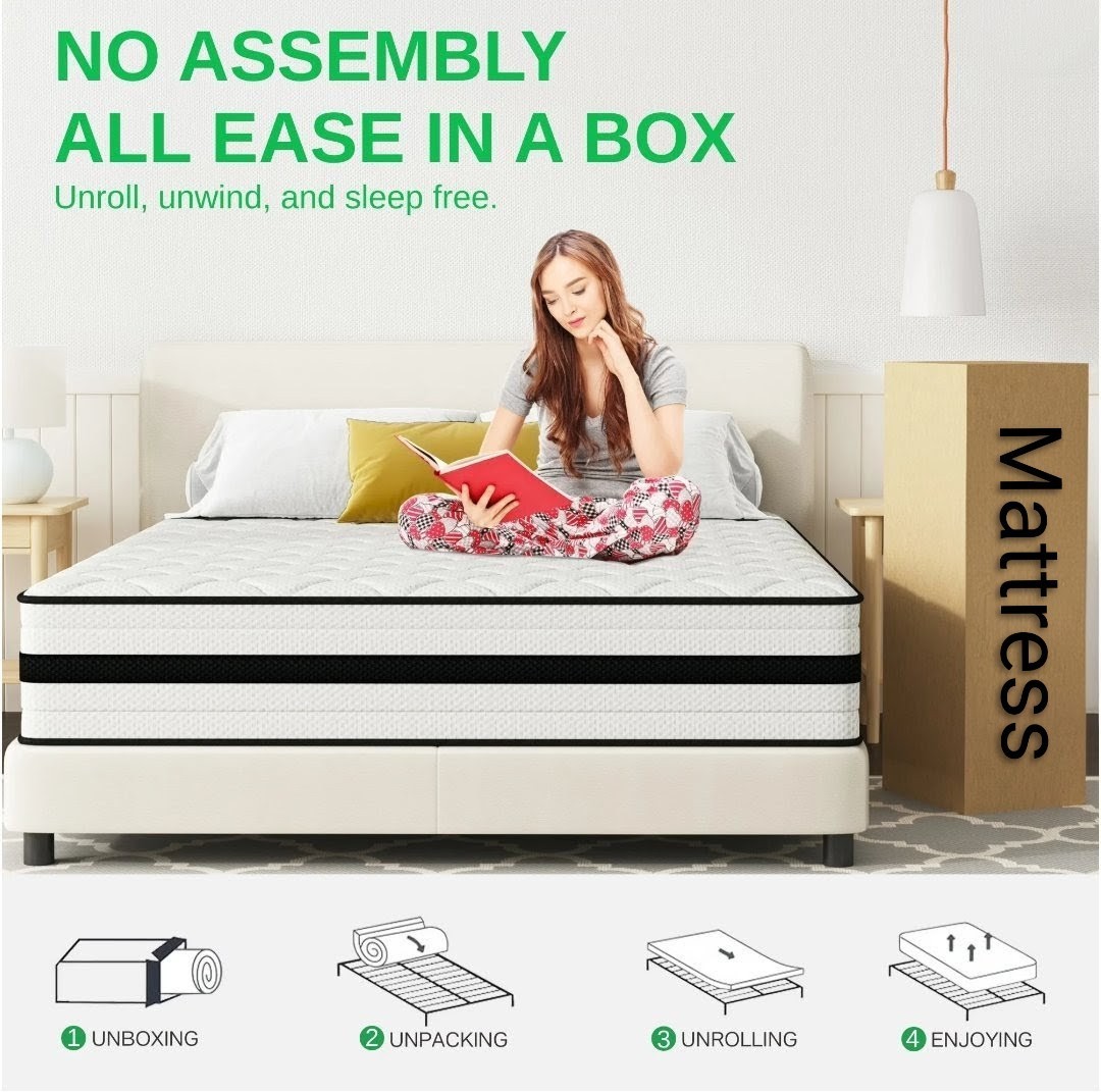 14″ Mattress In a Box Hybrid Pocket Foam Queen Mattress Memory Foam Best Sleep