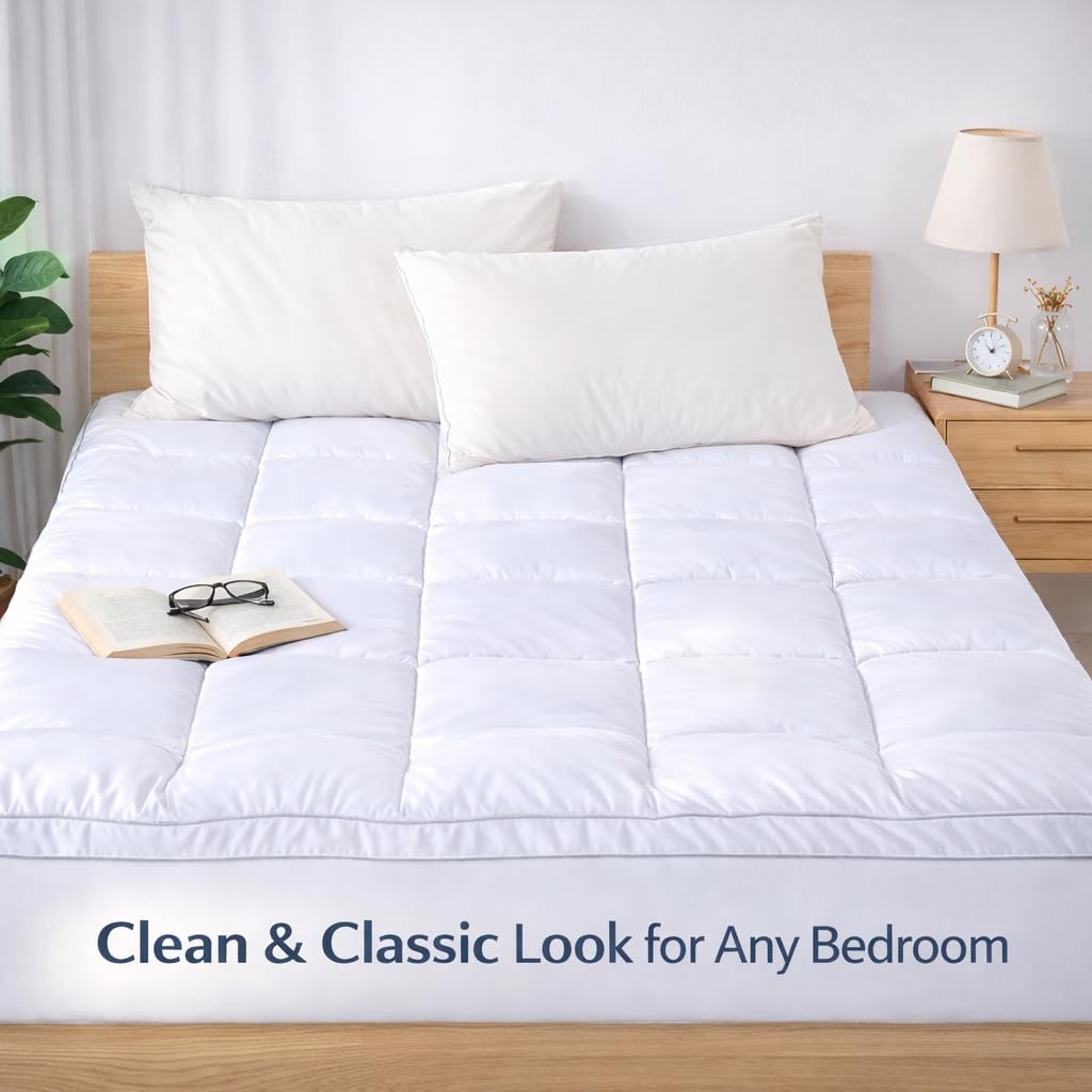 Mattress Pad Cover Queen, Quilted Pillow Top Mattress Protector, Soft Microfi…