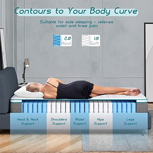 Serweet 8 Inch Bamboo Charcoal Memory Foam Hybrid Mattress – 5-Zone – White/Gray