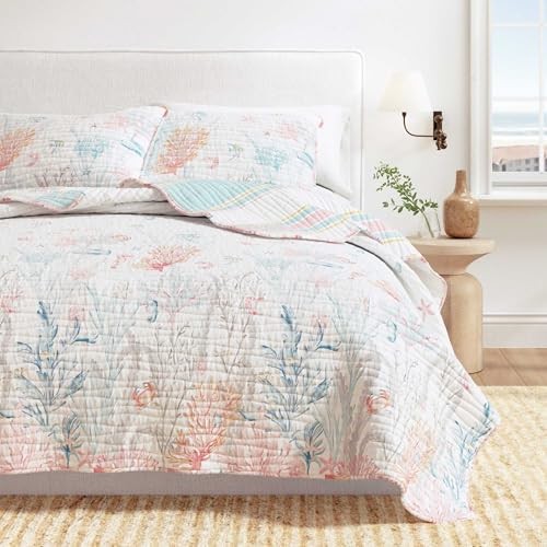 Coastal Quilt Set – 3-Piece Full/Queen Size Coral Reef – Full/Queen Coral
