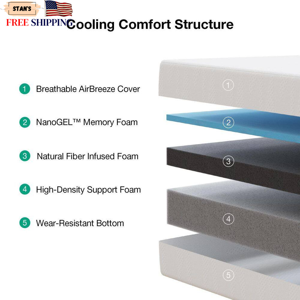 Classic King Medium Gel Memory Foam 12 In. in a Box with Cooling Night Sleep NEW
