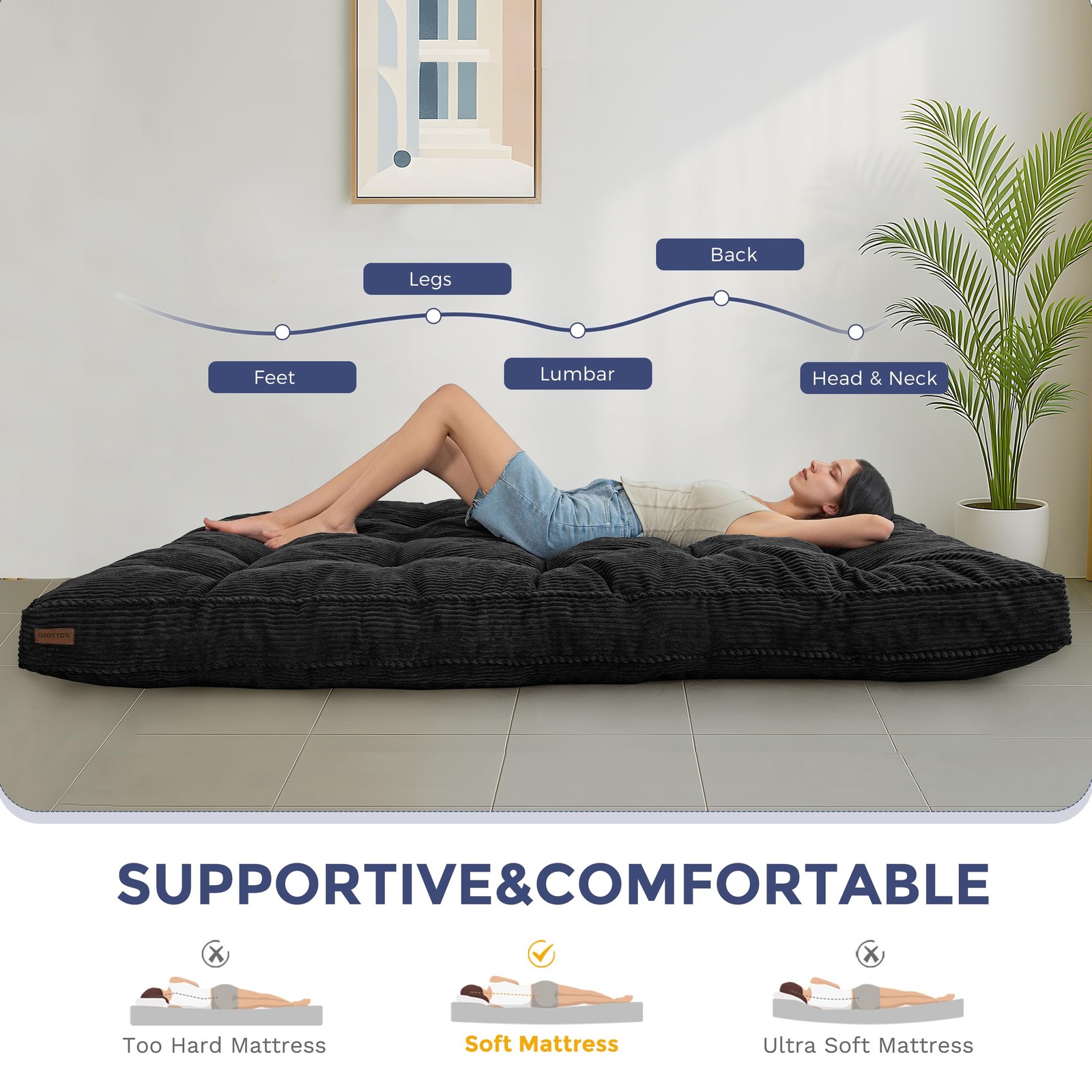 Colchon Futon De Tamano Completo Con Relleno De Espuma Y Diseno De Lujo