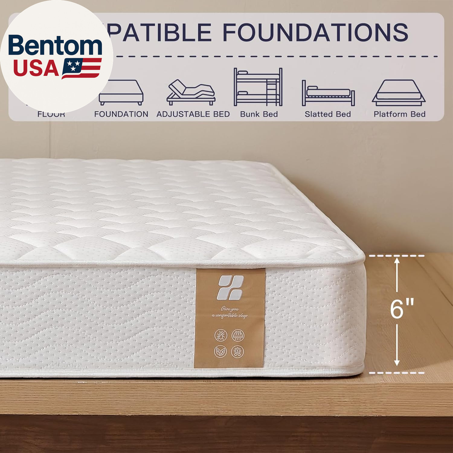 6 Inch Twin Mattress with Bonnell Spring, Twin Mattress for Kids, Memory Foam Ma