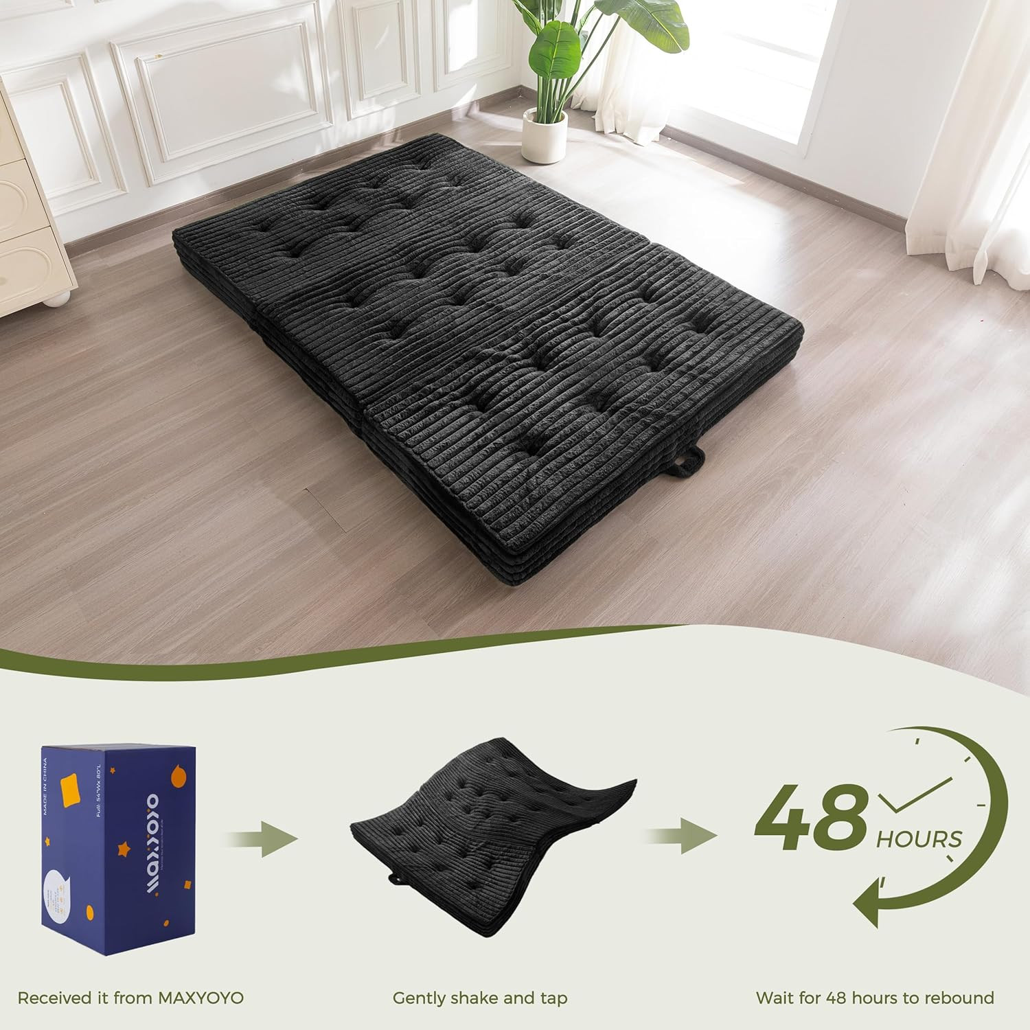 Compact 6-Inch Tri-Fold Folding Mattress with Handles – Twin Black Sofa Bed
