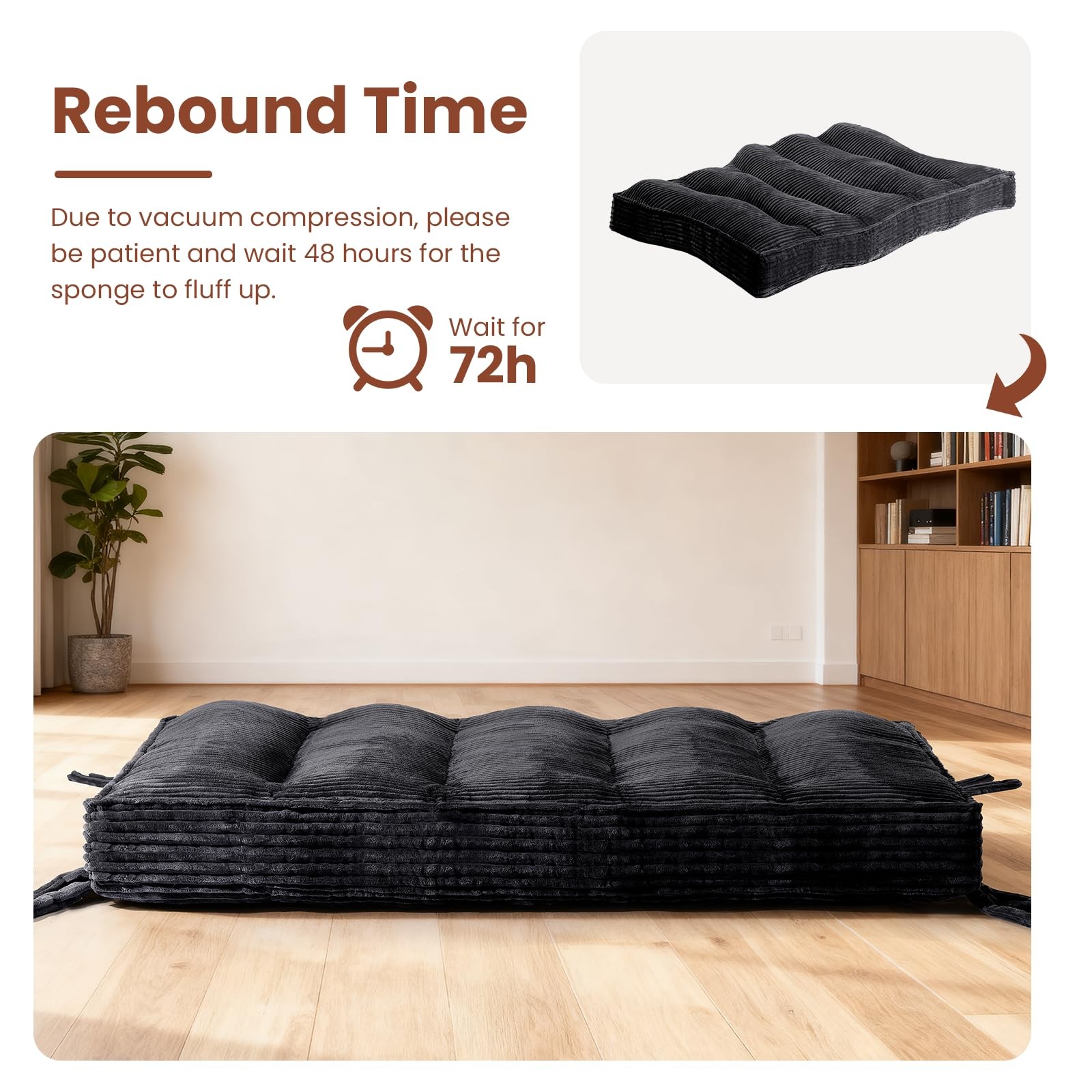10 Inch Thick Futon Mattress, Shredded High Density Foam Floor Mattress, Port…