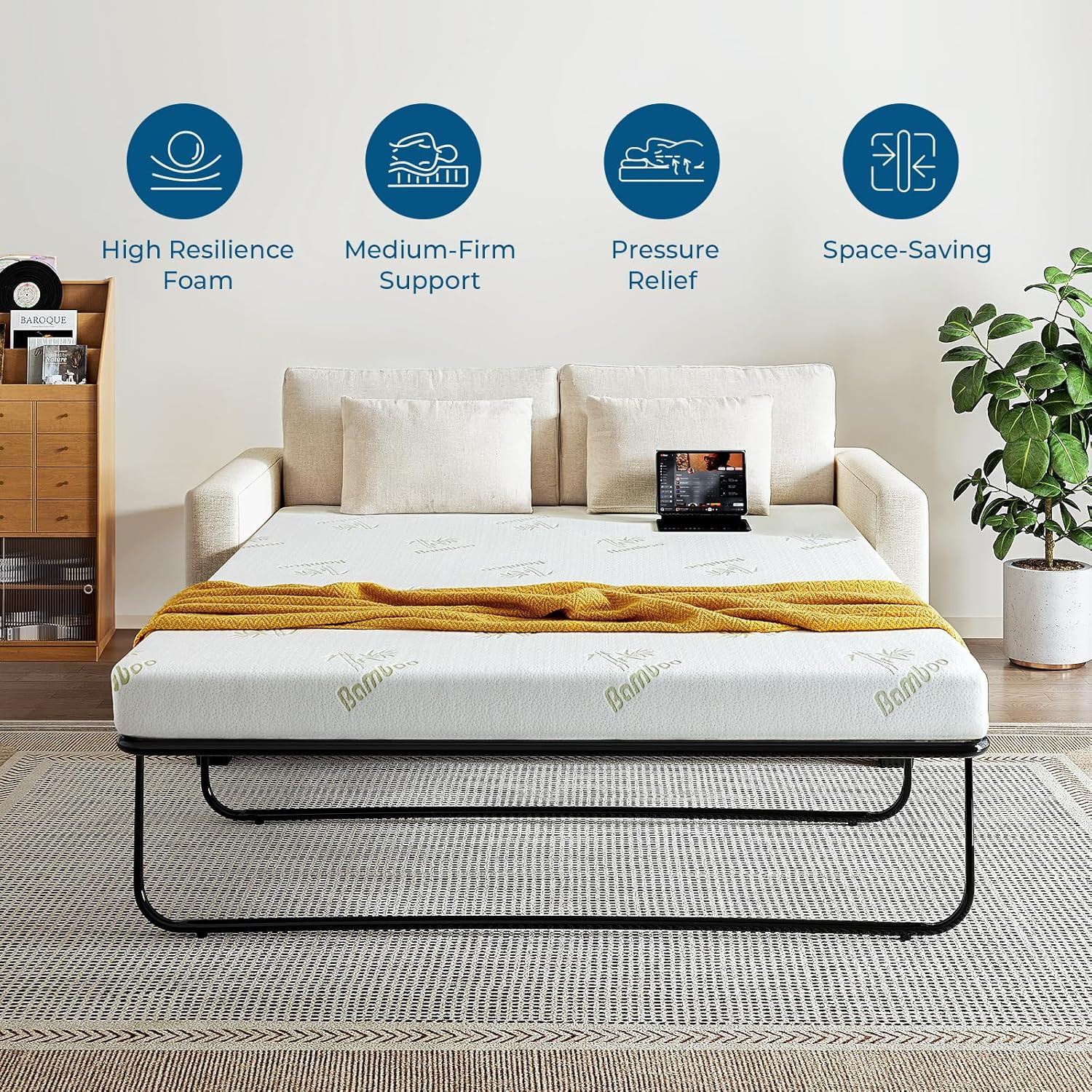 Queen Size 4.5″ Gel Memory Foam Sofa Bed Mattress with Soft Cover