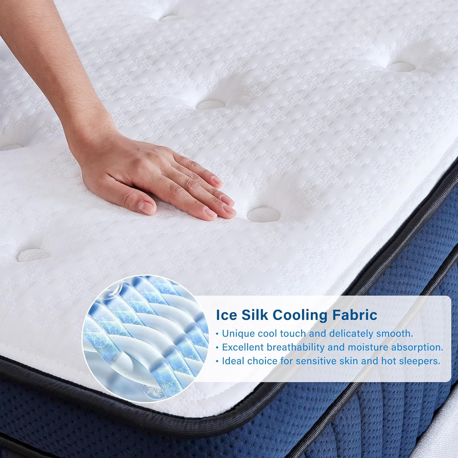 14″ Cal King Mattress, Ice Silk Cover, Euro Top Gel Foam & Pocketed Coils
