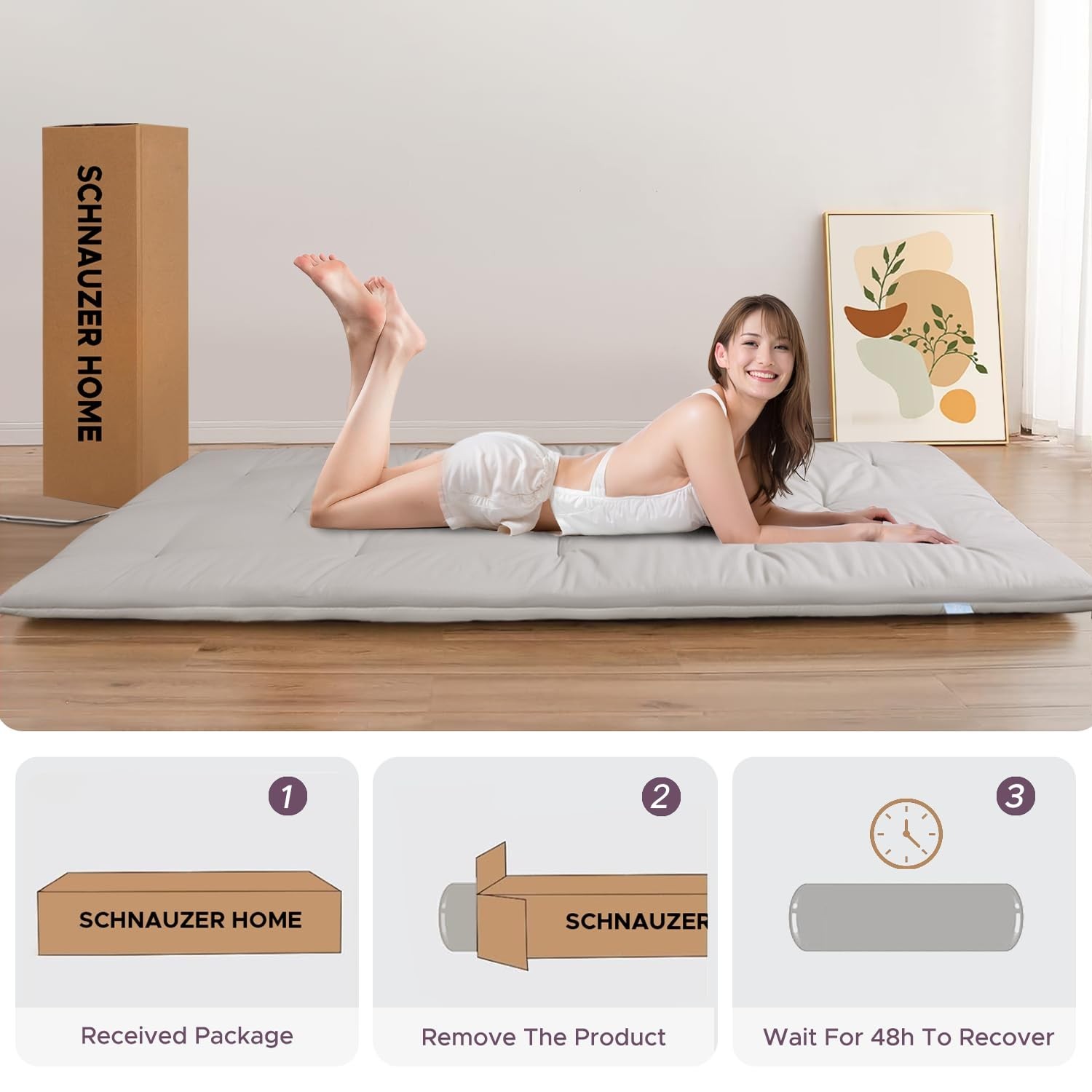 Foldable Japanese Floor Mattress, 100% Cotton, 2.5″ Thick Futon Pad, High Densit