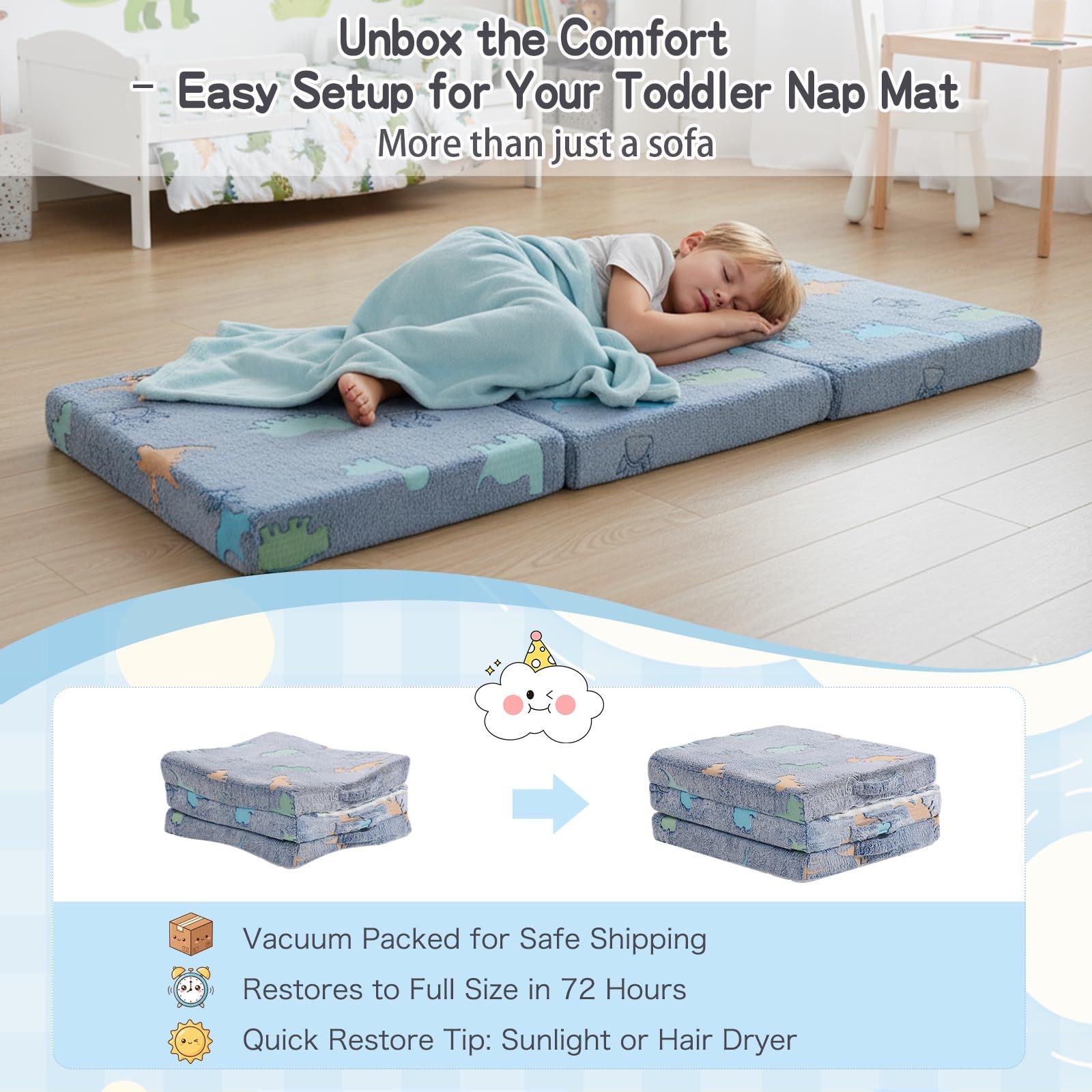Foldable Floor Mattress for Kids-Glow in The Dark Toddler Nap Mat with Storag…