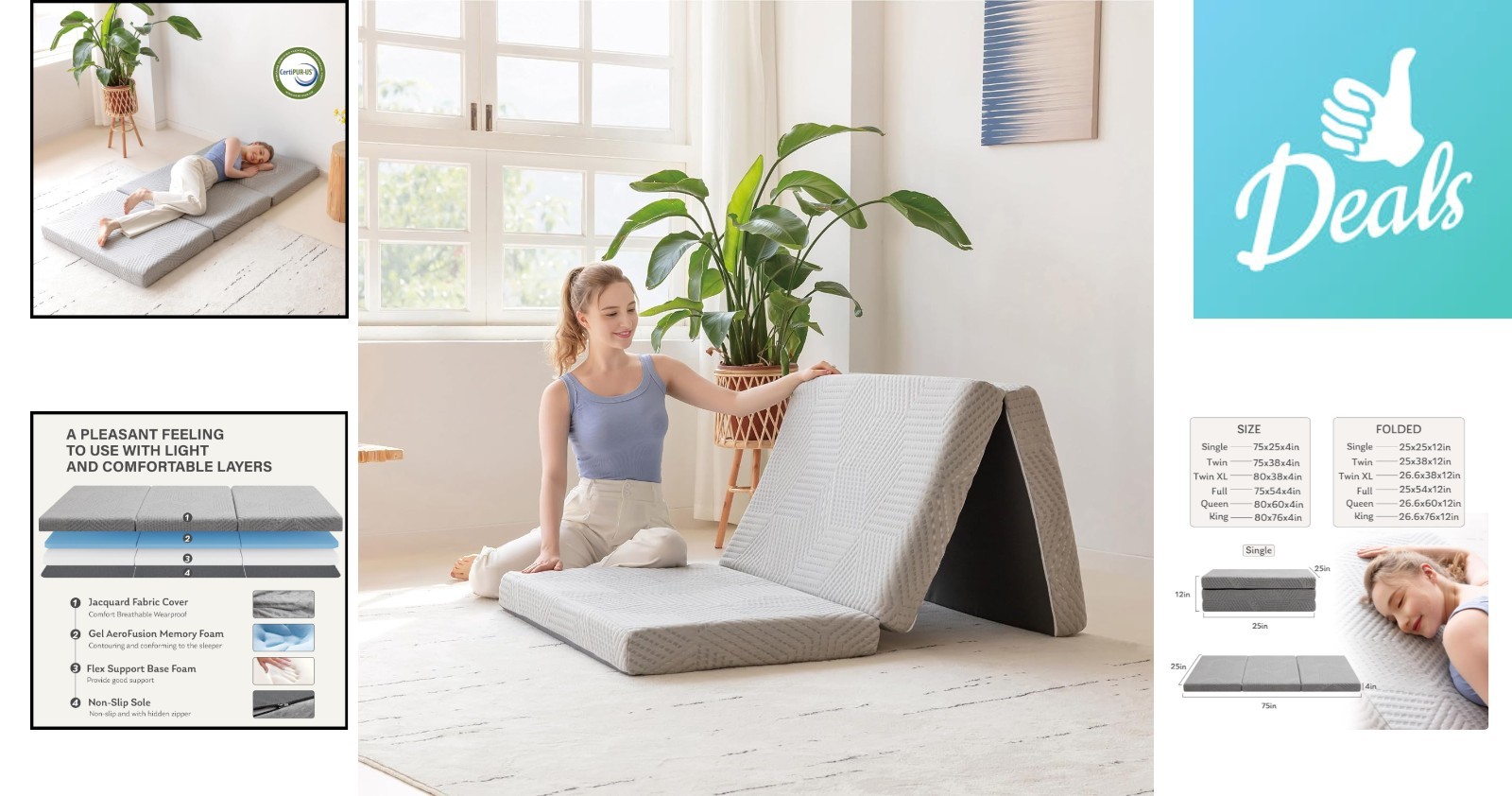 Versatile 4-Inch Folding Memory Foam Guest Mattress – 75″x25″ Tri-Fold Design