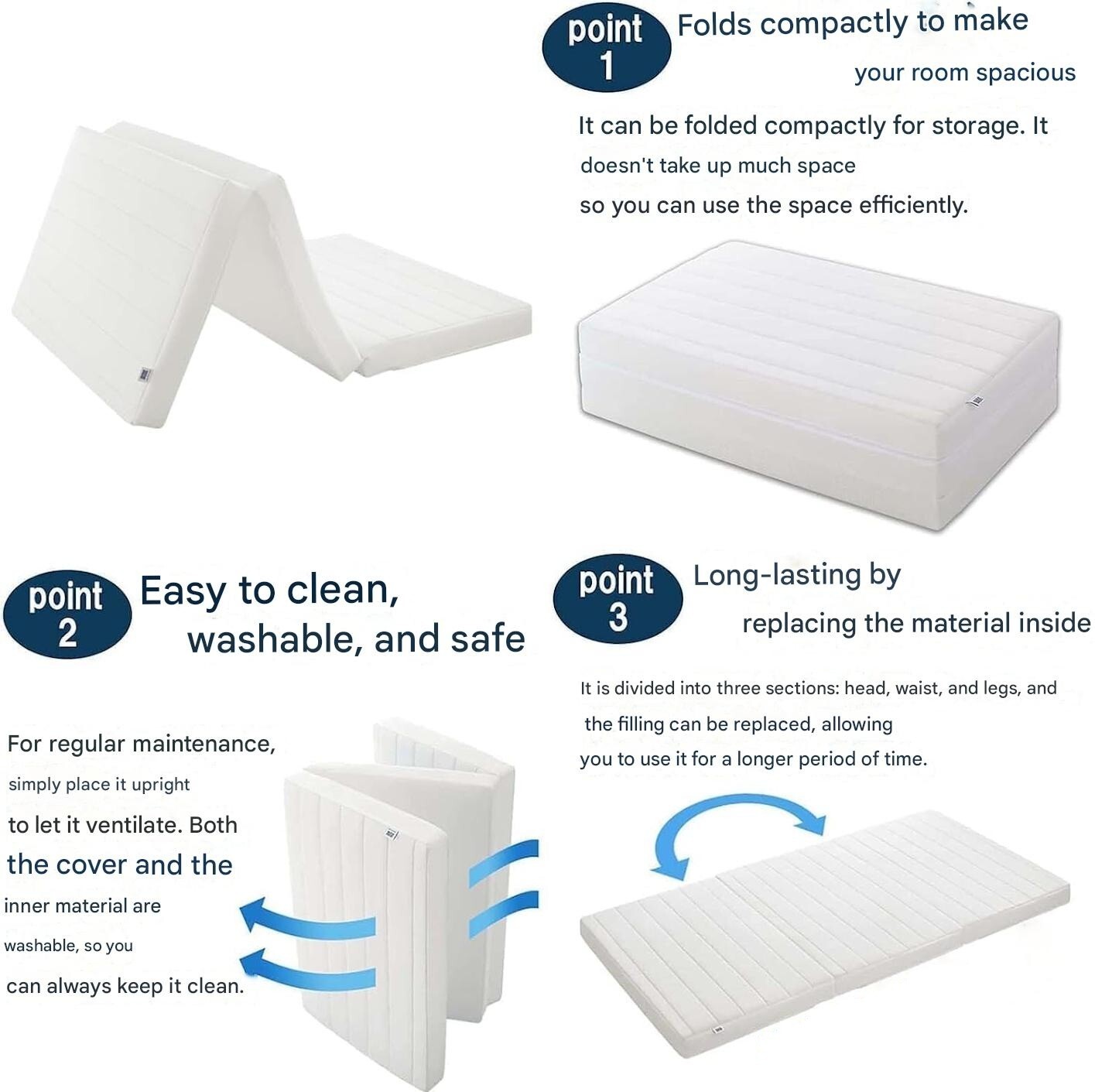 Airweave Mattress Smart Z01 Single 1-250061- Tri-fold Washable From Japan New