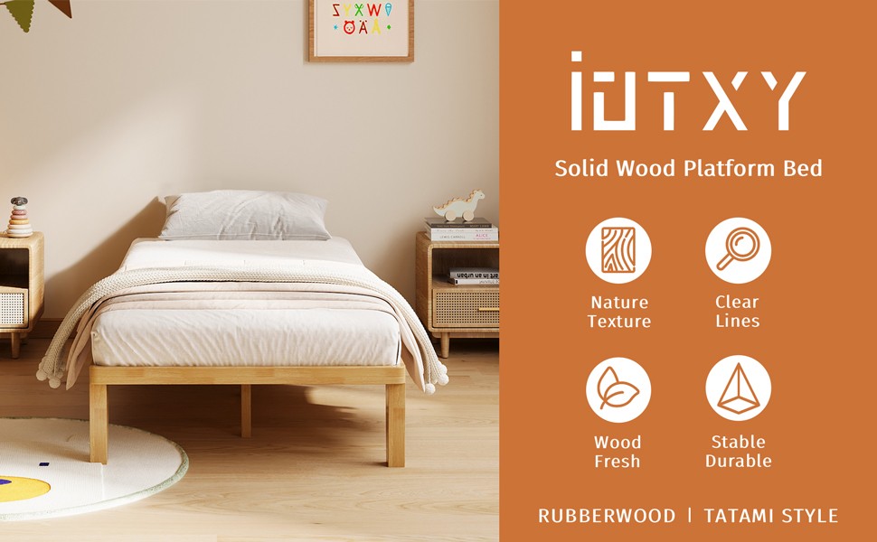 Twin-XL Platform Bed Fre – 12 Inch Solid Wood Mattr Foundat