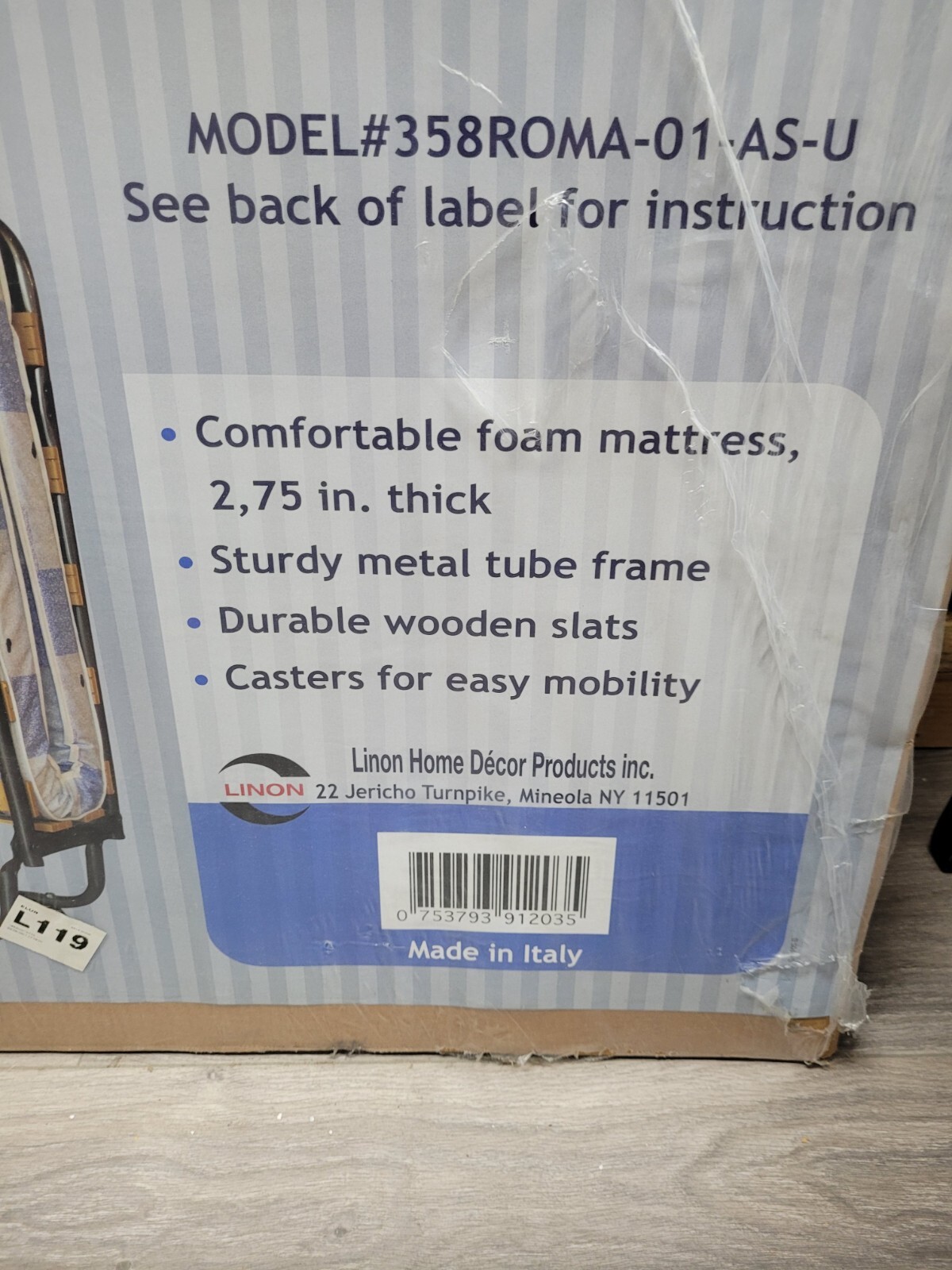 NEW IN BOX! LINON ROMA Folding Bed Blue & White Mattress Made in Italy