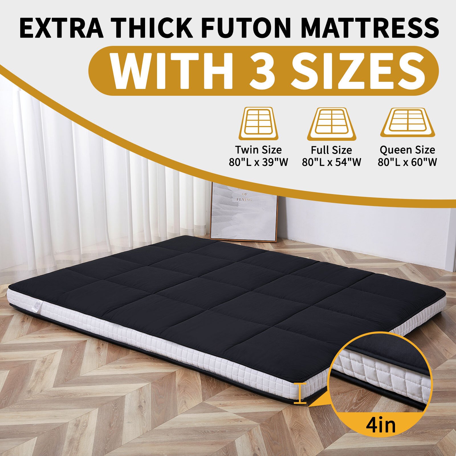 Japanese Floor Mattress Futon Mattress Foldable Roll Up Sleeping Tatami Mat New