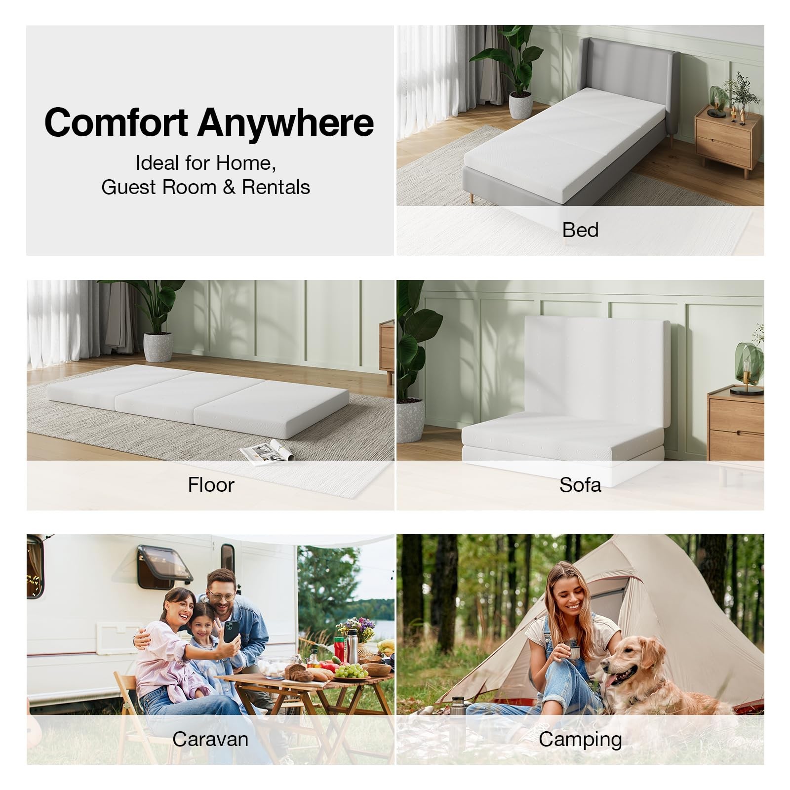 Foldable Mattress, Single Size Comfort Foam Trifold Mattress with Cloud Desig…