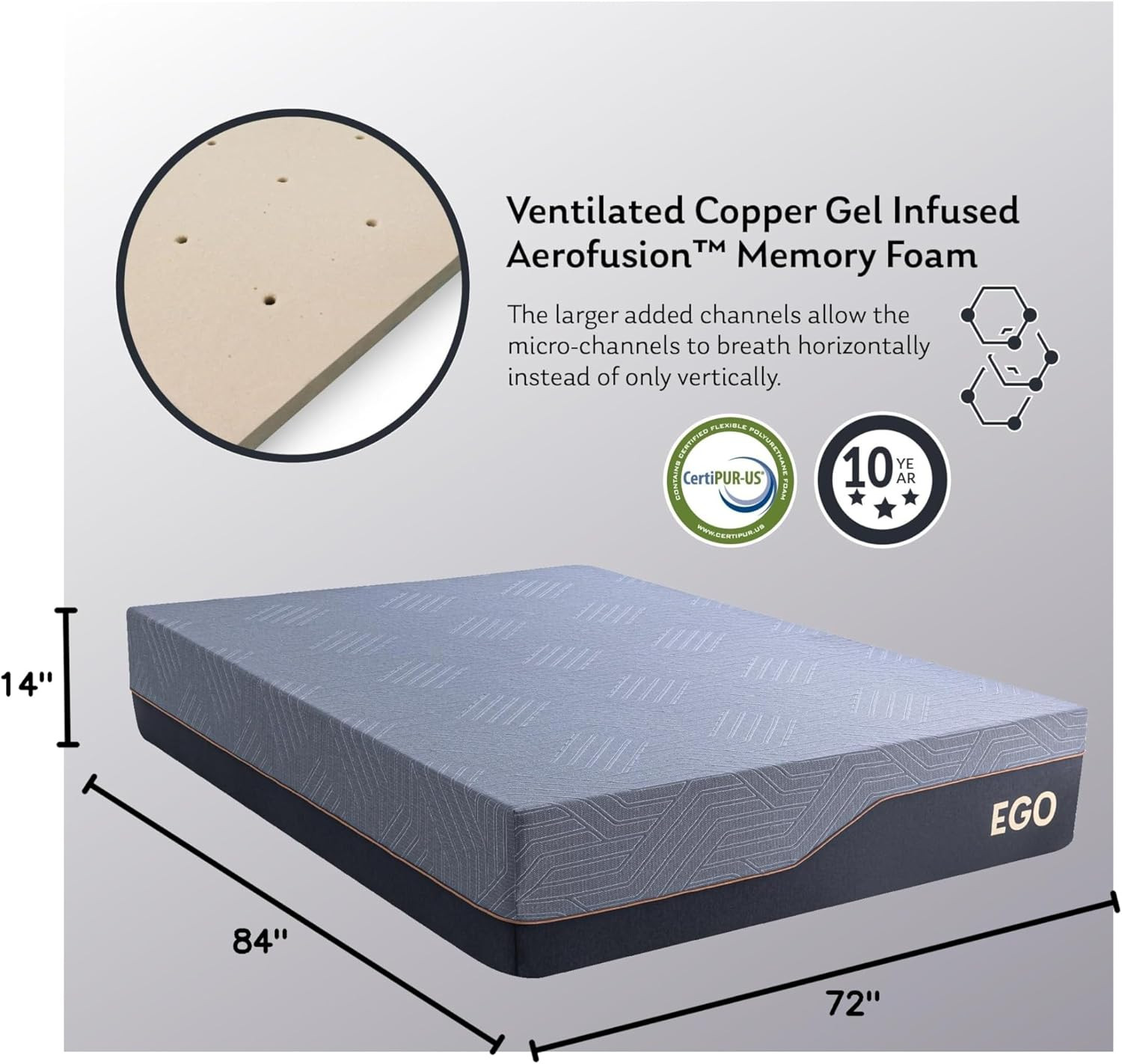 Copper Gel Memory Foam Mattress, 14 Inch Cal King Size Memory Foam Mattress, Cer