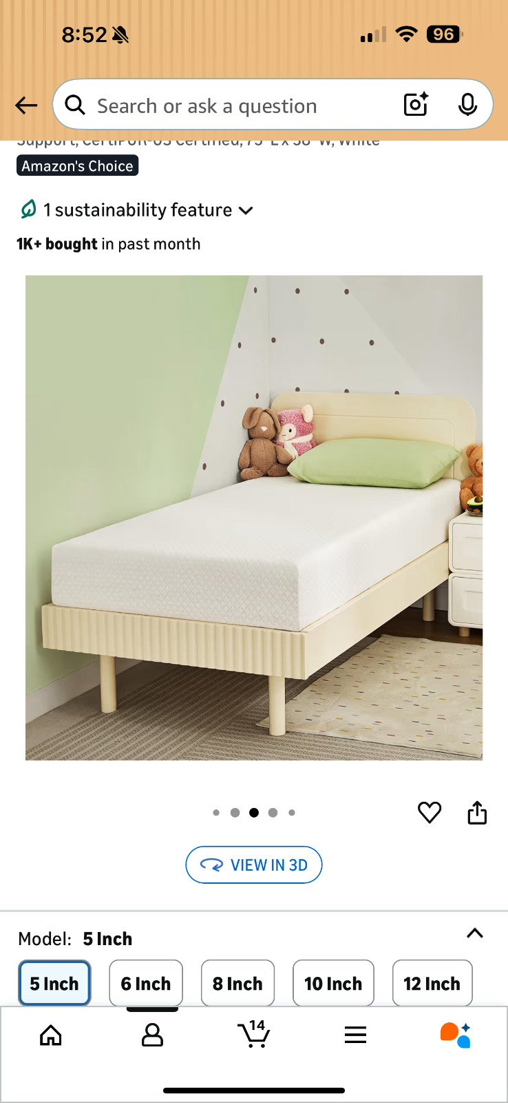 5 Inch Twin Mattress for Kids, Memory Foam Mattress with Cooling Green Tea Ge…