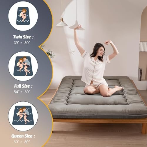 6″ Extra Thick Japanese Floor Mattress Futon Mattress, Queen Dark Grey