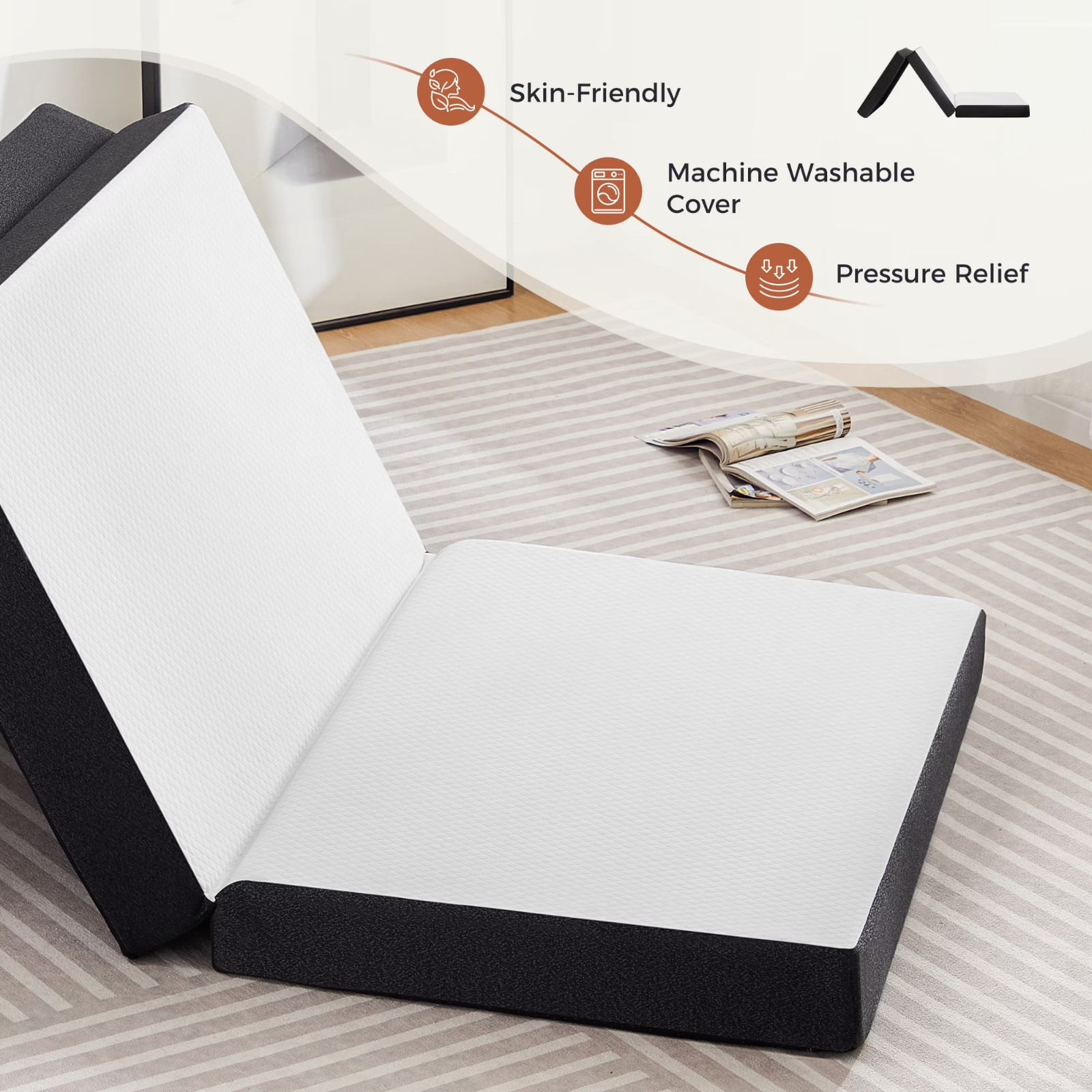4-Inch Tri-Fold Memory Foam Mattress Topper Portable Camping Guest Bed