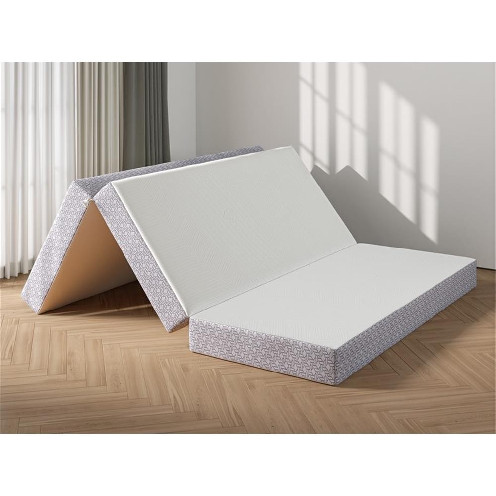 Maklaine Contemporary Queen 6″ Memory Foam Folding Mattress in Gray