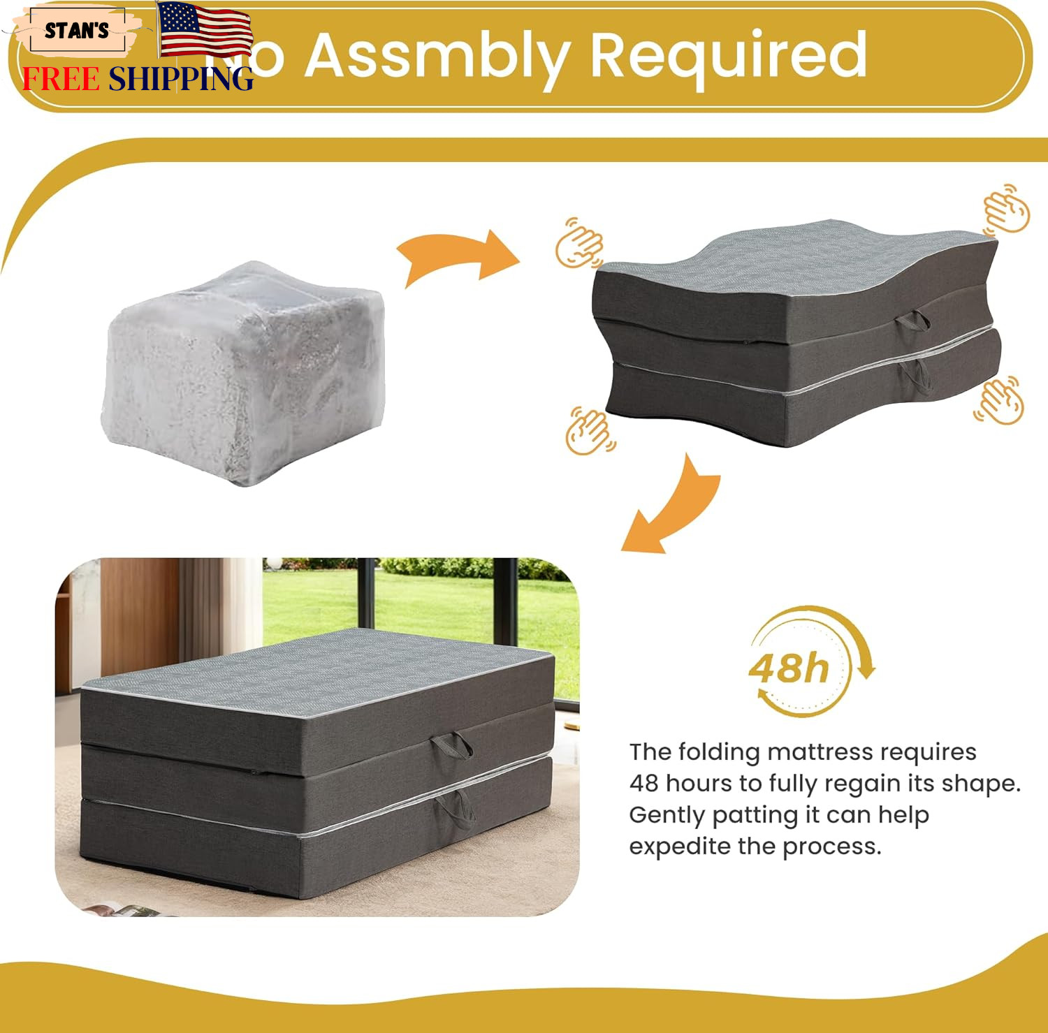 Tri Folding Mattress Queen Size 6 Inch Dual Layer Memory Foam Foldable Mattress