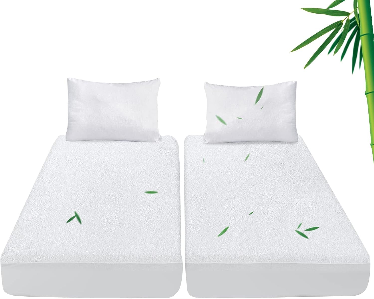 Split King Size Mattress Protector Waterproof,Smooth Top King, White