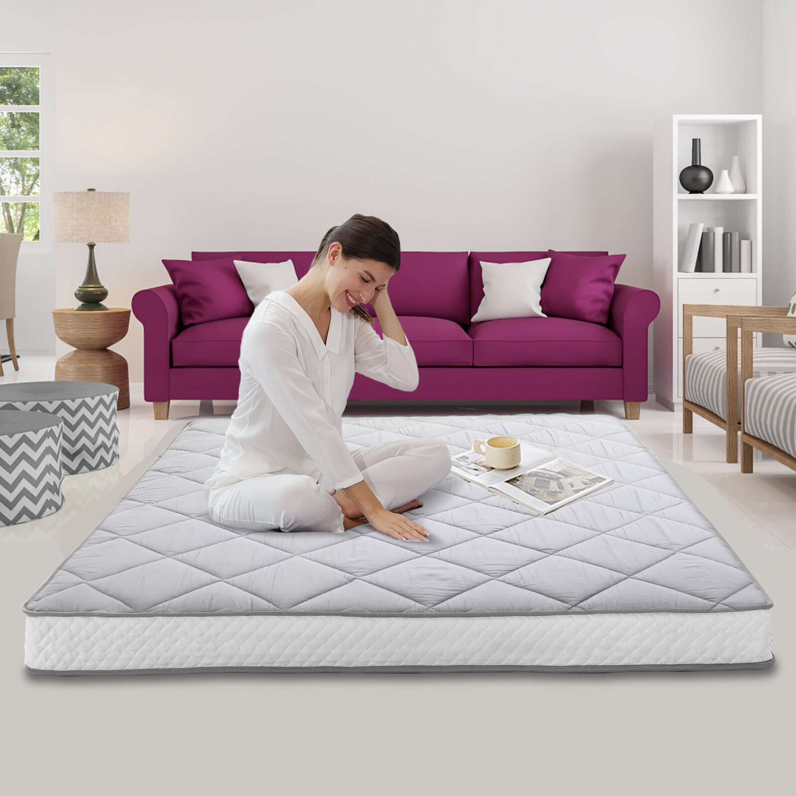 NAIZEA Japanese Floor Mattress Potable Floor Sleeping Pad 80x60x4in Queen Size